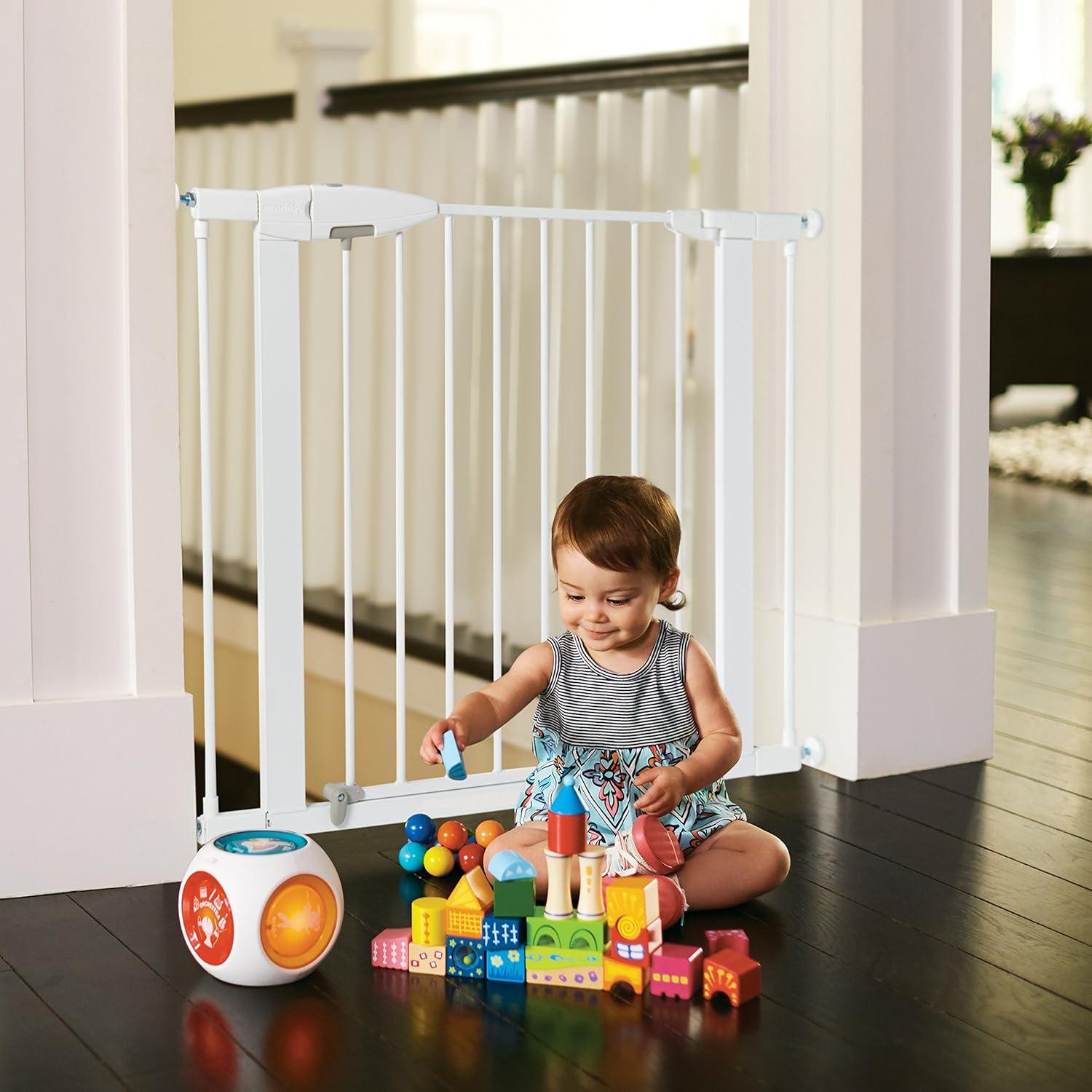 imageMunchkin Easy Close Pressure Mounted Baby Gate for Stairs Hallways and Doors Walk Through with Door Metal White 35x295 Inch Pack of 1White