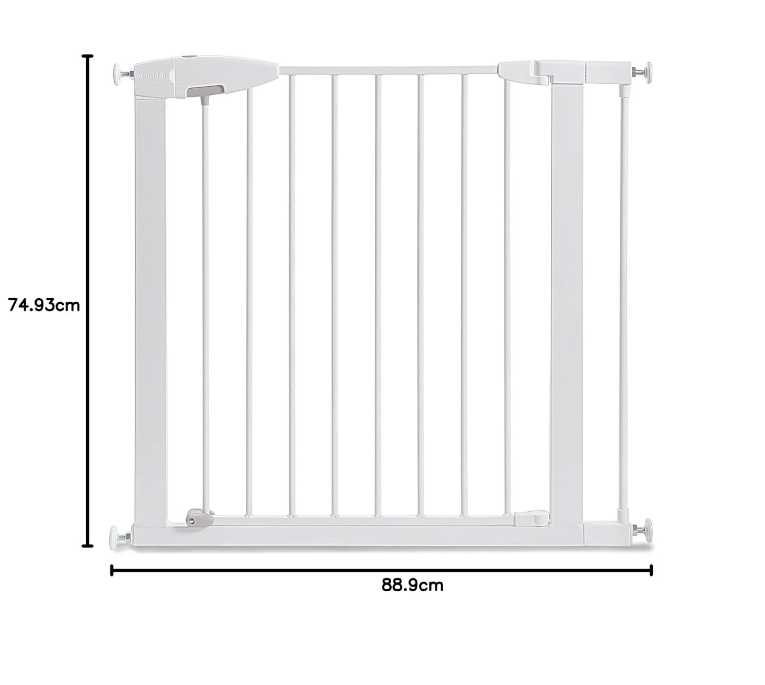 imageMunchkin Easy Close Pressure Mounted Baby Gate for Stairs Hallways and Doors Walk Through with Door Metal White 35x295 Inch Pack of 1White
