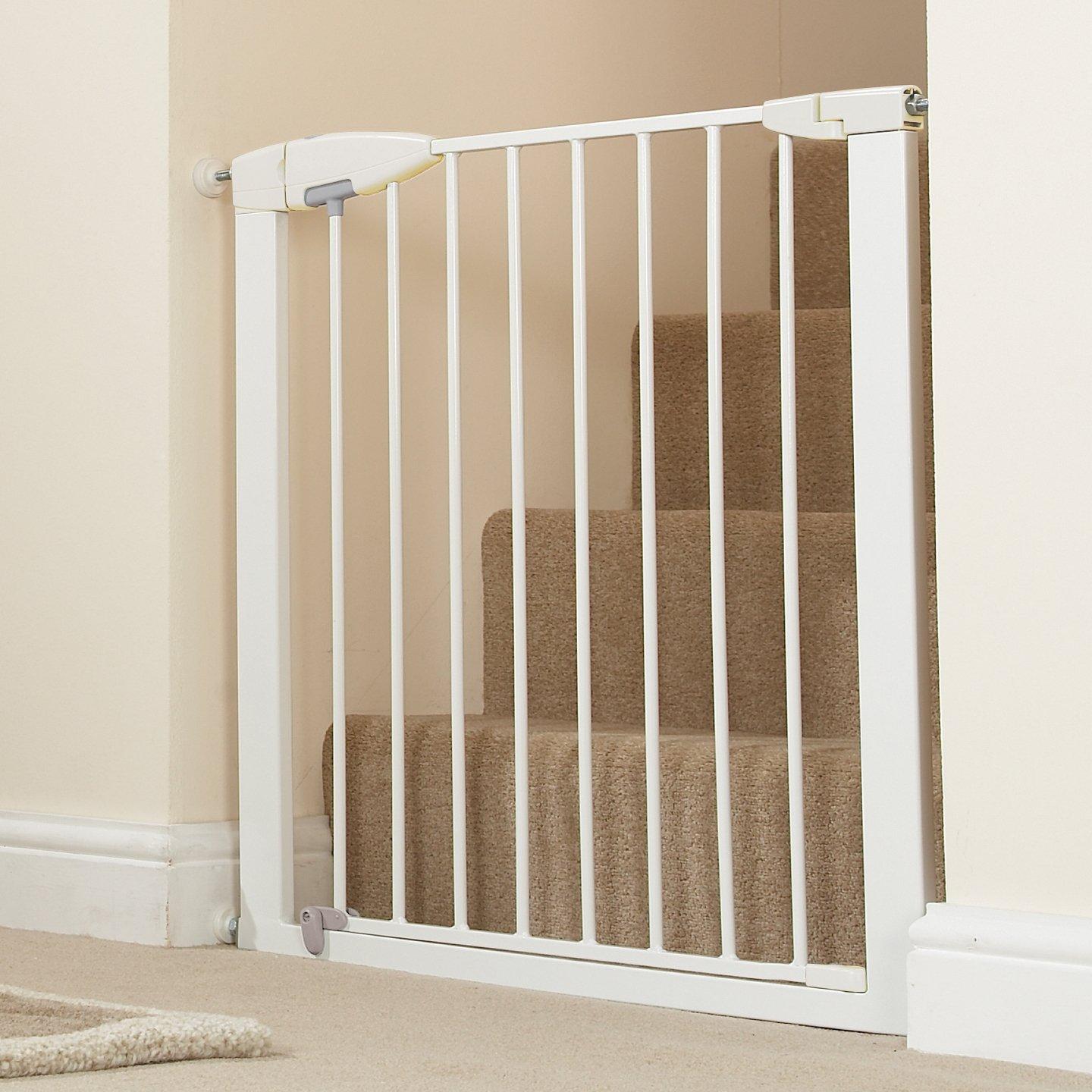 imageMunchkin Easy Close Pressure Mounted Baby Gate for Stairs Hallways and Doors Walk Through with Door Metal White 35x295 Inch Pack of 1White
