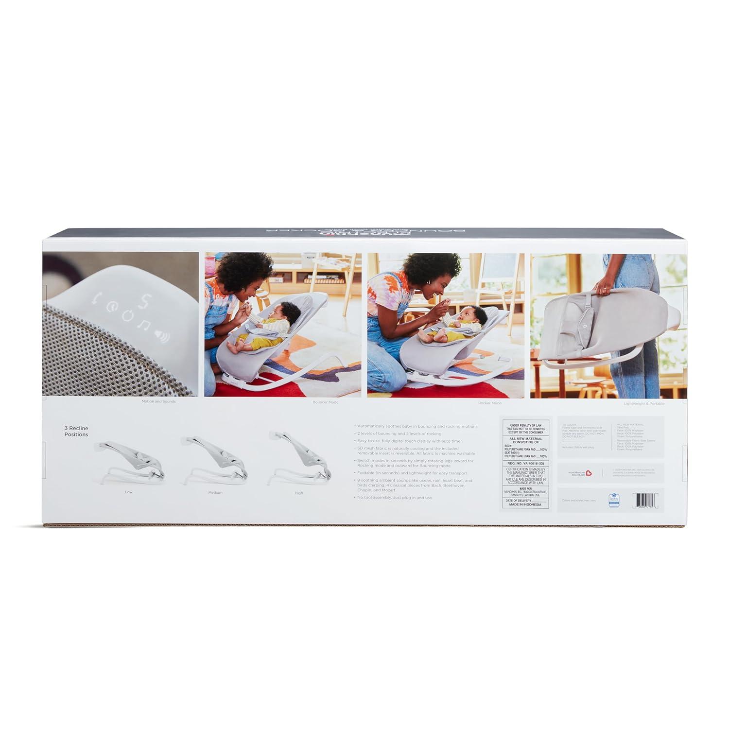 imageMunchkin Electric Baby Bouncer ampamp Rocker with Digital Touch Display Soothing Sounds ampamp 3 Recline Positions  Automatic Bouncing ampamp Rocking GreyElectric BouncerRocker