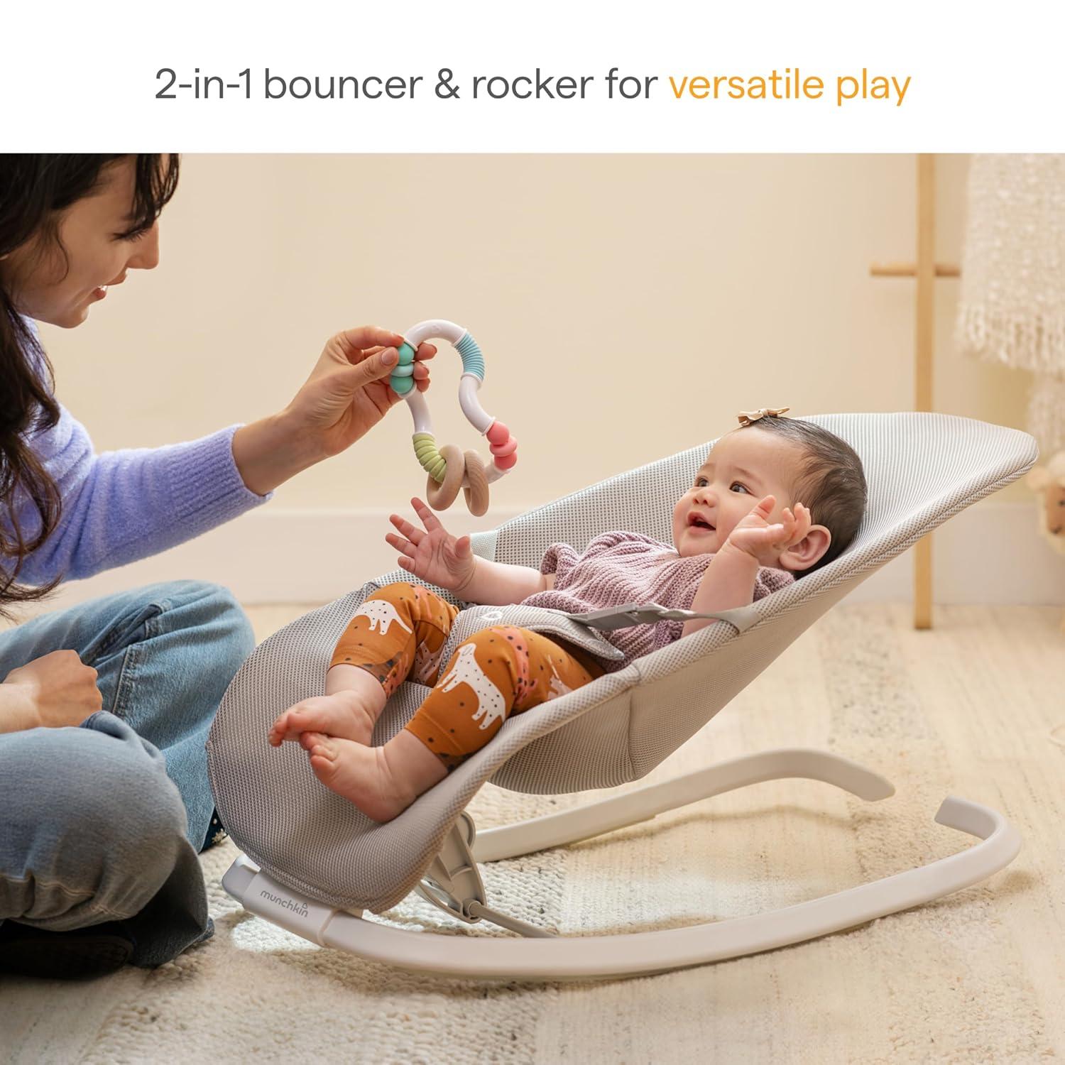 imageMunchkin Electric Baby Bouncer ampamp Rocker with Digital Touch Display Soothing Sounds ampamp 3 Recline Positions  Automatic Bouncing ampamp Rocking GreyManual BouncerRocker