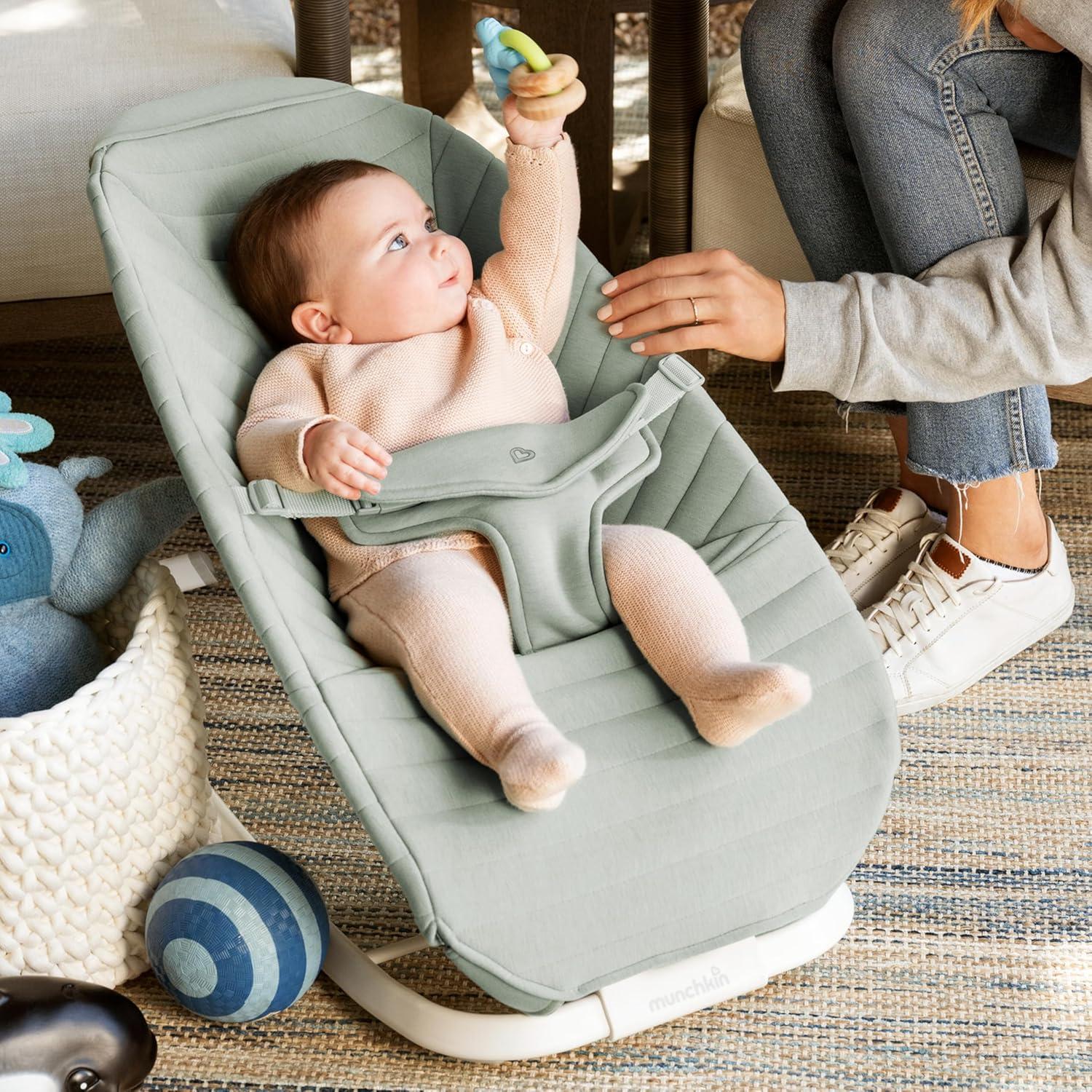imageMunchkin Electric Baby Bouncer ampamp Rocker with Digital Touch Display Soothing Sounds ampamp 3 Recline Positions  Automatic Bouncing ampamp Rocking GreyGreen Cover