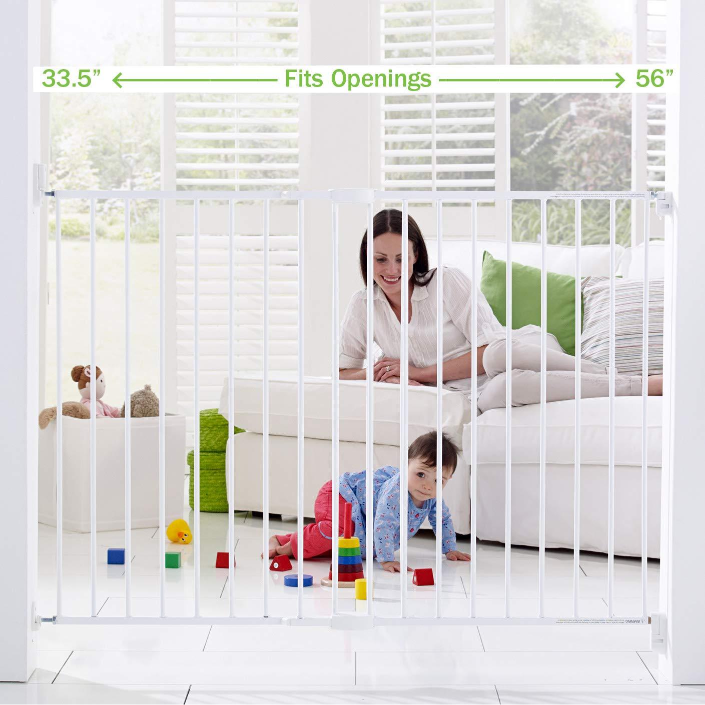 imageMunchkin Extending XL Tall and Wide Baby Gate Hardware Mounted Safety Gate for Stairs Hallways and Doors Extends 33quot  56quot Wide Metal White