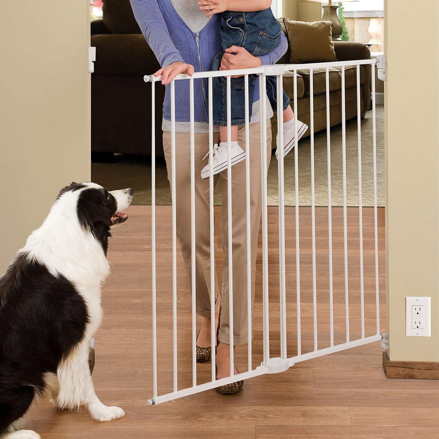 imageMunchkin Extending XL Tall and Wide Baby Gate Hardware Mounted Safety Gate for Stairs Hallways and Doors Extends 33quot  56quot Wide Metal White