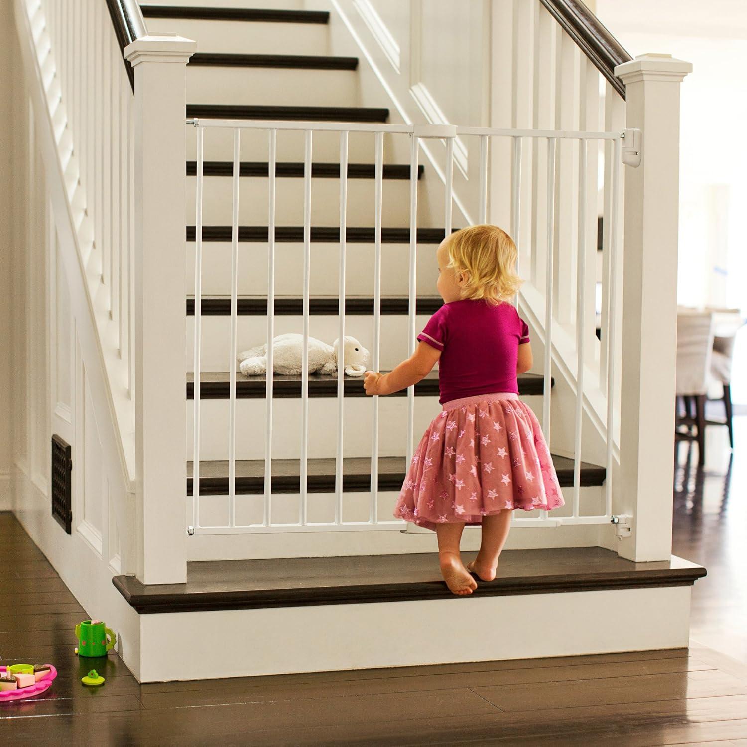 imageMunchkin Extending XL Tall and Wide Baby Gate Hardware Mounted Safety Gate for Stairs Hallways and Doors Extends 33quot  56quot Wide Metal White
