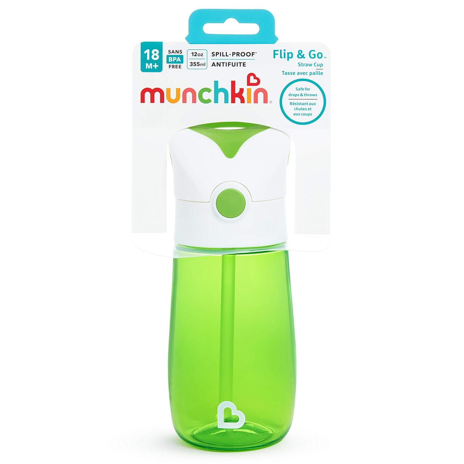 imageMunchkin Flip ampamp Go Toddler Sippy Cup with Straw 12 Ounce Ultra Durable Tritan Material PurpleGreen