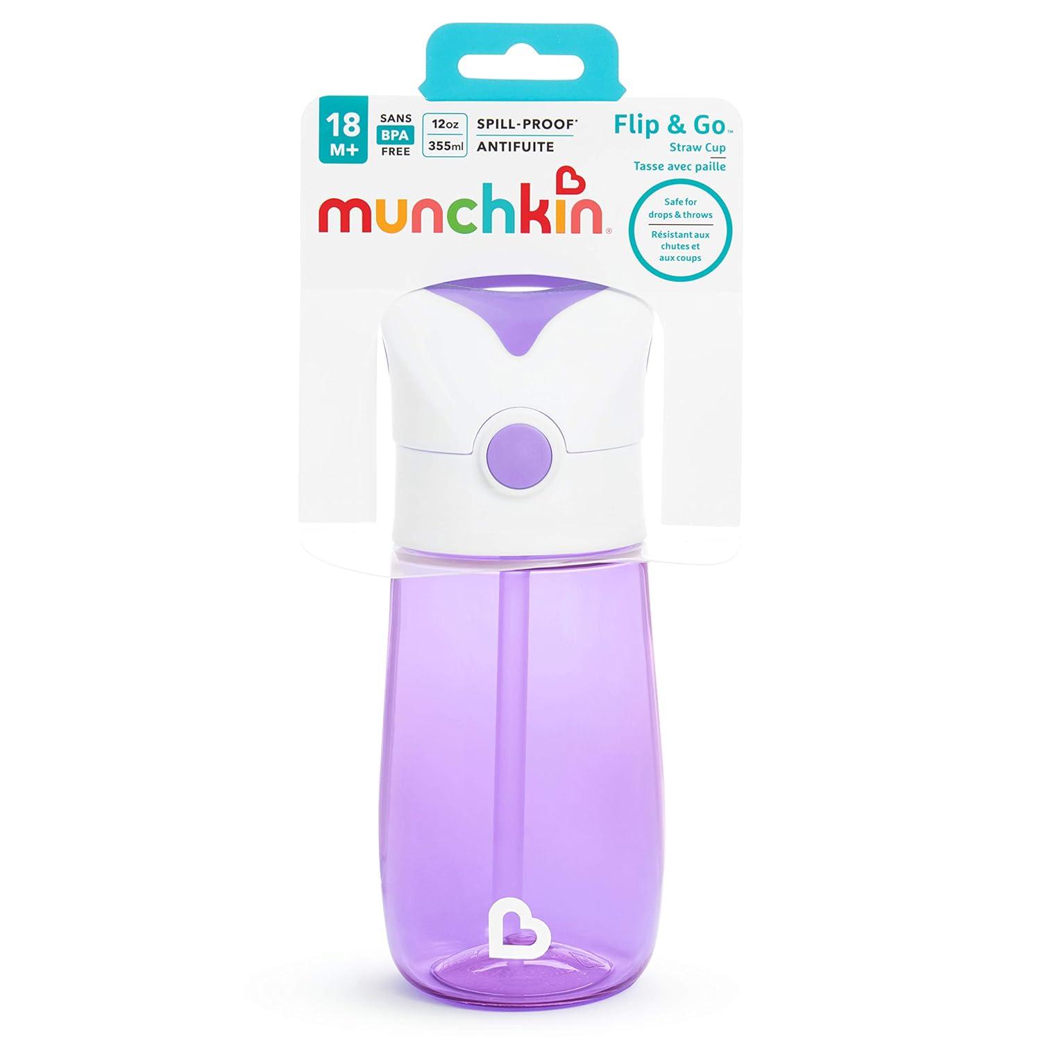 imageMunchkin Flip ampamp Go Toddler Sippy Cup with Straw 12 Ounce Ultra Durable Tritan Material PurplePurple