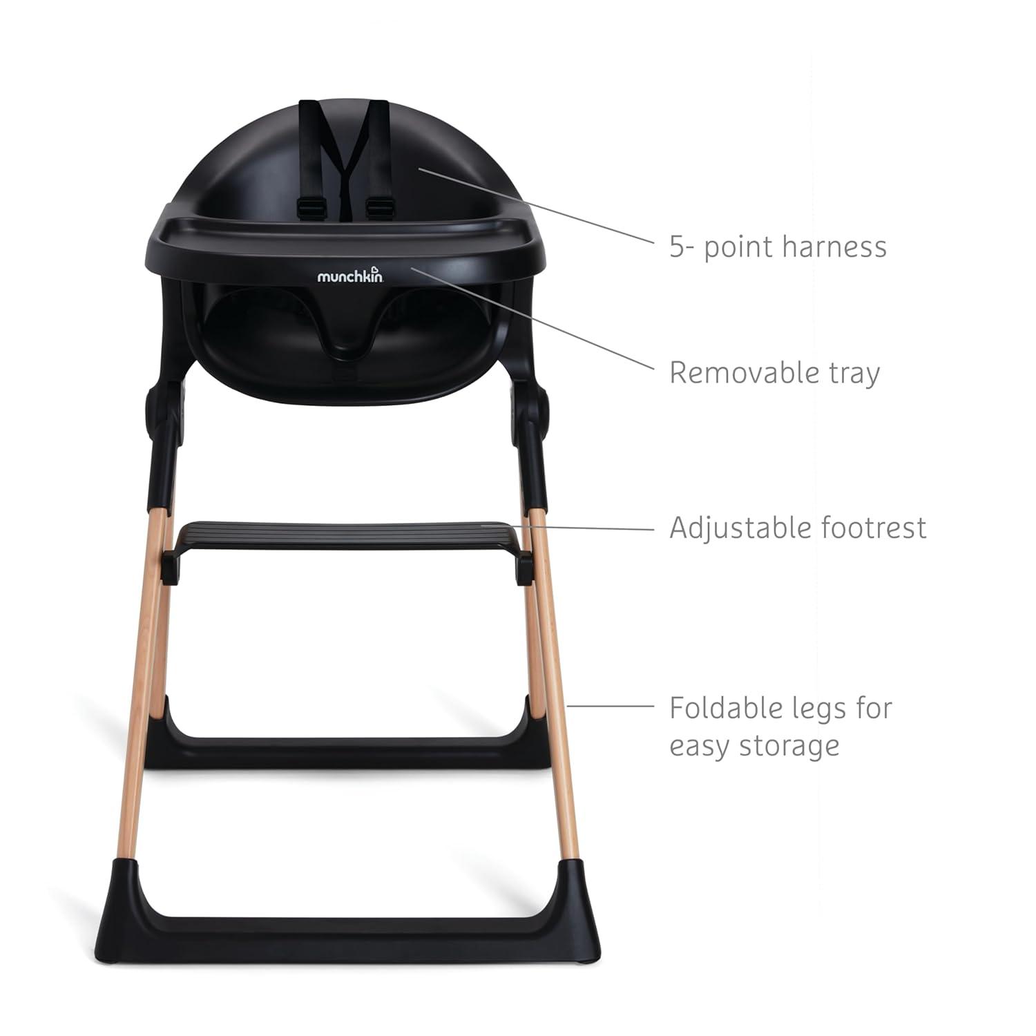 imageMunchkin Float Baby High Chair Foldable and Easy to Clean for Babies and Toddlers White with Wooden LegsBlack