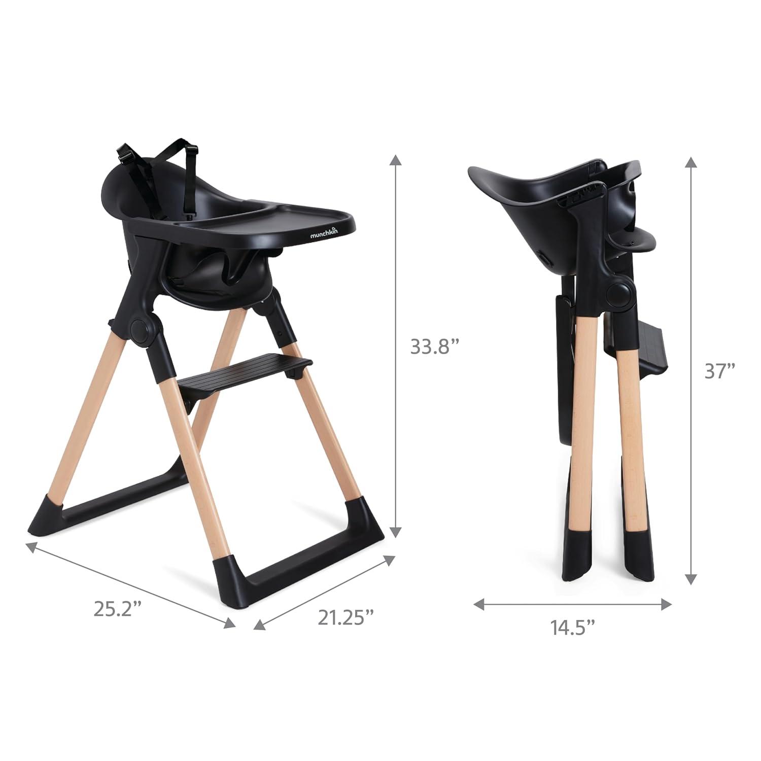 imageMunchkin Float Baby High Chair Foldable and Easy to Clean for Babies and Toddlers White with Wooden LegsBlack