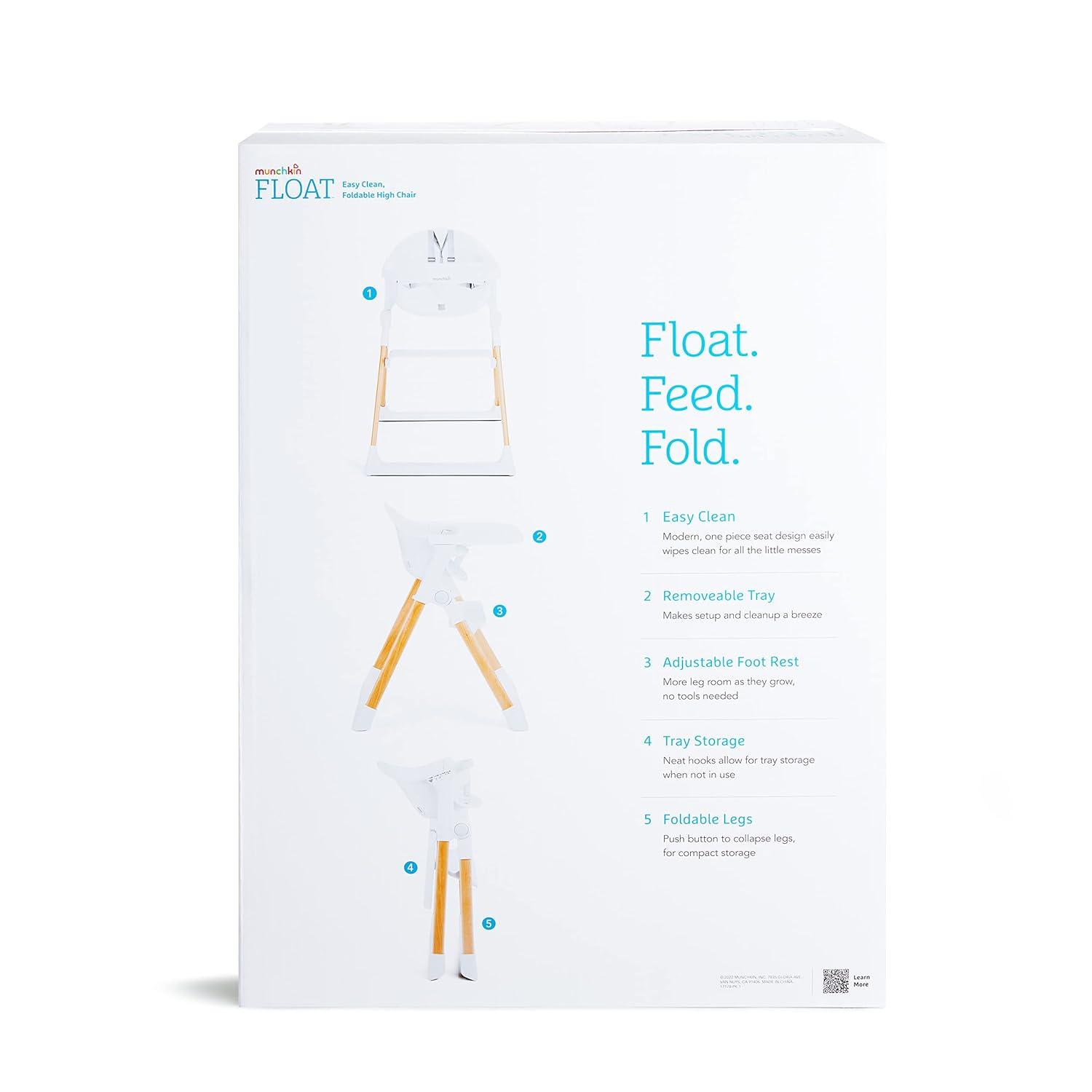 imageMunchkin Float Baby High Chair Foldable and Easy to Clean for Babies and Toddlers White with Wooden LegsWhite