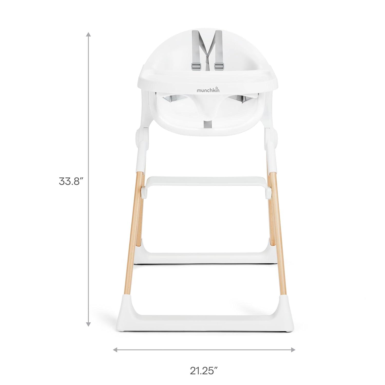 imageMunchkin Float Baby High Chair Foldable and Easy to Clean for Babies and Toddlers White with Wooden LegsWhite