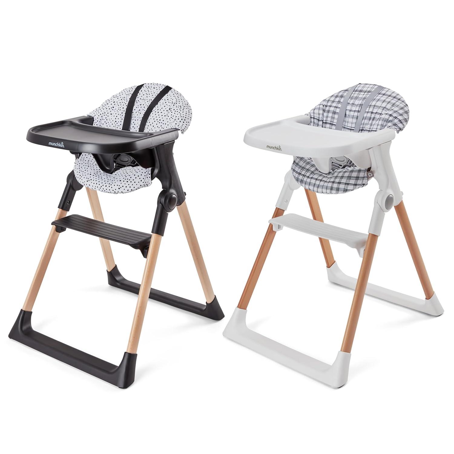 imageMunchkin Float Baby High Chair Foldable and Easy to Clean for Babies and Toddlers White with Wooden LegsWhiteBlack