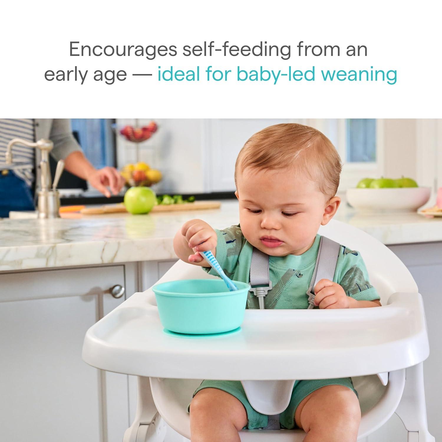 imageMunchkin Gentle Dip Baby Spoons for Self Feeding and Baby Led Weaning 3 Pack PinkPurpleBlueGreen