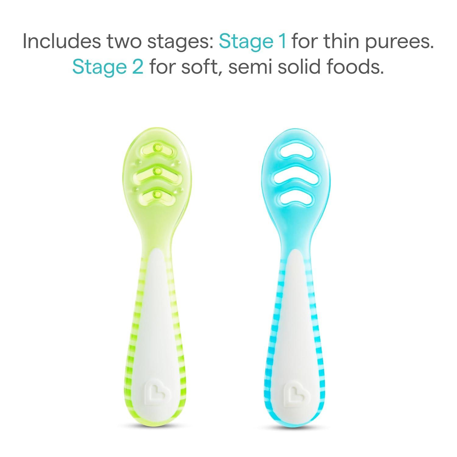 imageMunchkin Gentle Dip Baby Spoons for Self Feeding and Baby Led Weaning 3 Pack PinkPurpleBlueGreen