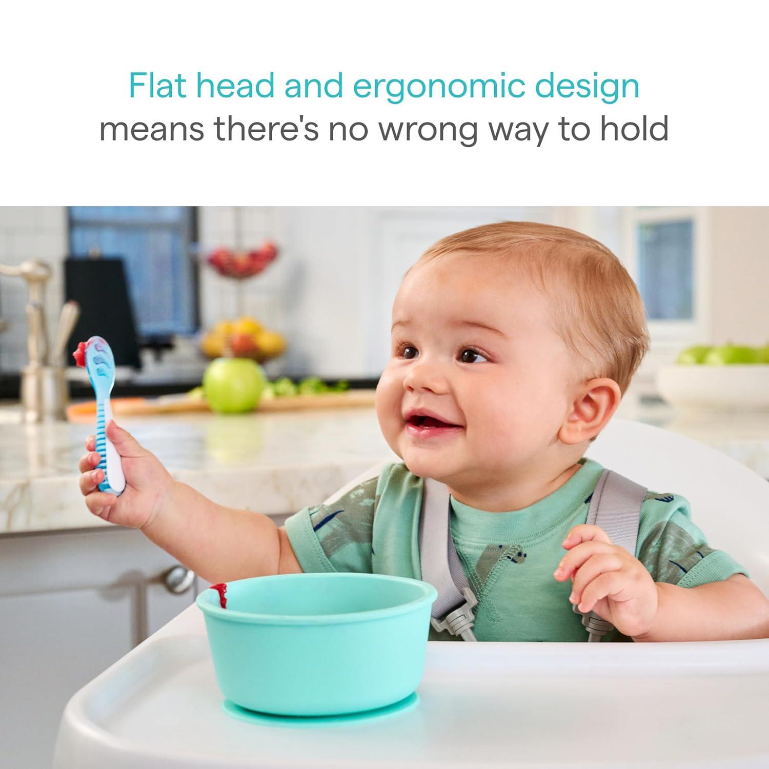 imageMunchkin Gentle Dip Baby Spoons for Self Feeding and Baby Led Weaning 3 Pack PinkPurpleBlueGreen