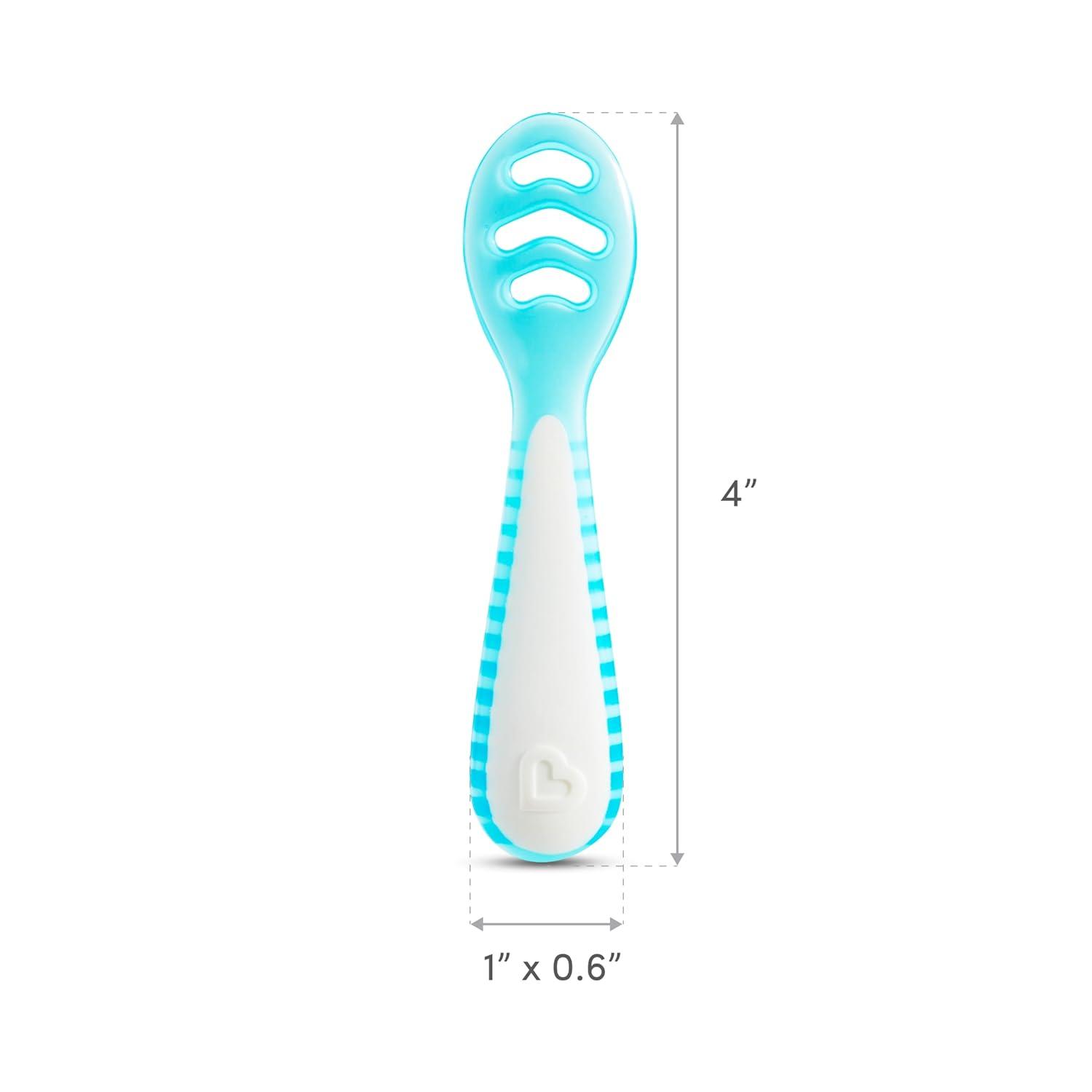 imageMunchkin Gentle Dip Baby Spoons for Self Feeding and Baby Led Weaning 3 Pack PinkPurpleBlueGreen