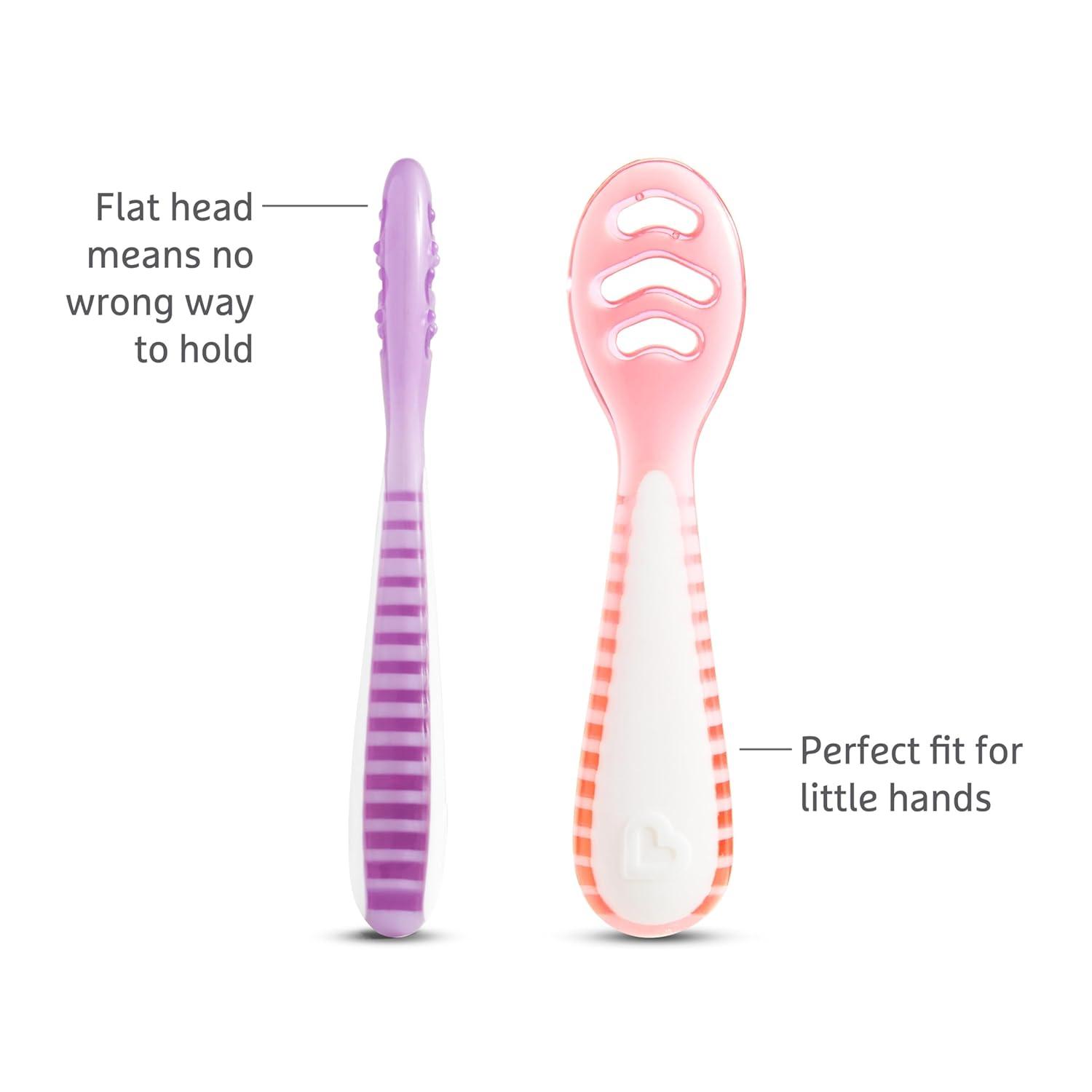 imageMunchkin Gentle Dip Baby Spoons for Self Feeding and Baby Led Weaning 3 Pack PinkPurpleCoralPurple