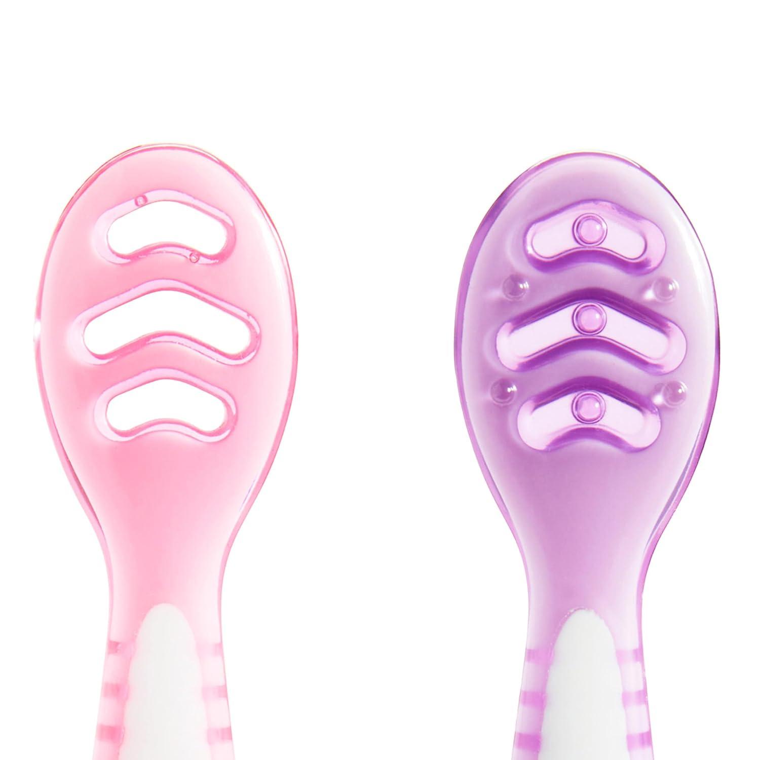 imageMunchkin Gentle Dip Baby Spoons for Self Feeding and Baby Led Weaning 3 Pack PinkPurpleCoralPurple