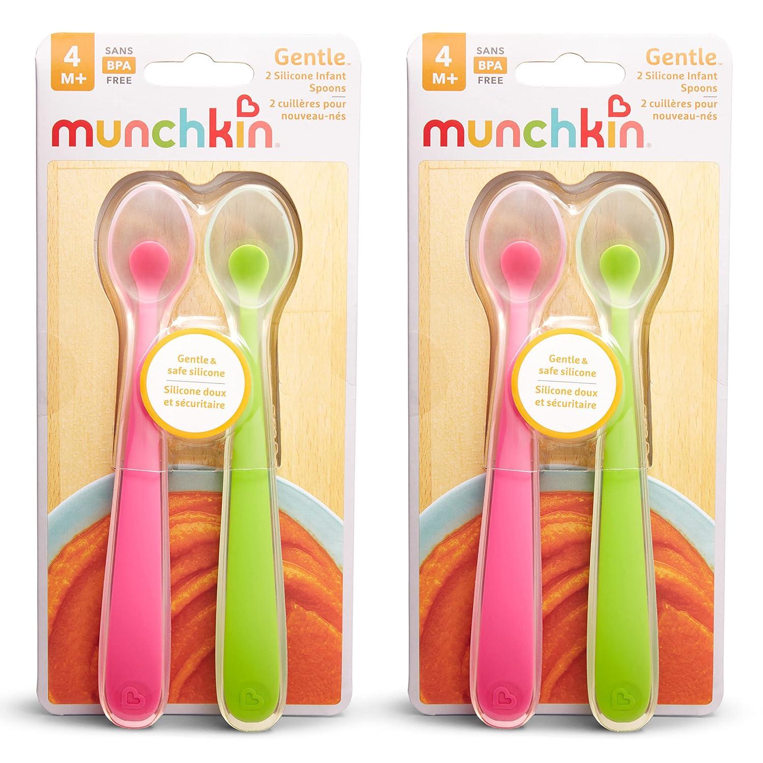 imageMunchkin Gentle Silicone Spoons 4 Pack PinkGreenPinkGreen