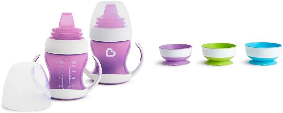 imageMunchkin Gentle Transition Sippy Trainer Cup 4 Ounce 2 Pack Blue ampamp Gentle Transition Sippy Cup with Trainer Handles 10 Ounce BlueCup  3pk Suction Bowls