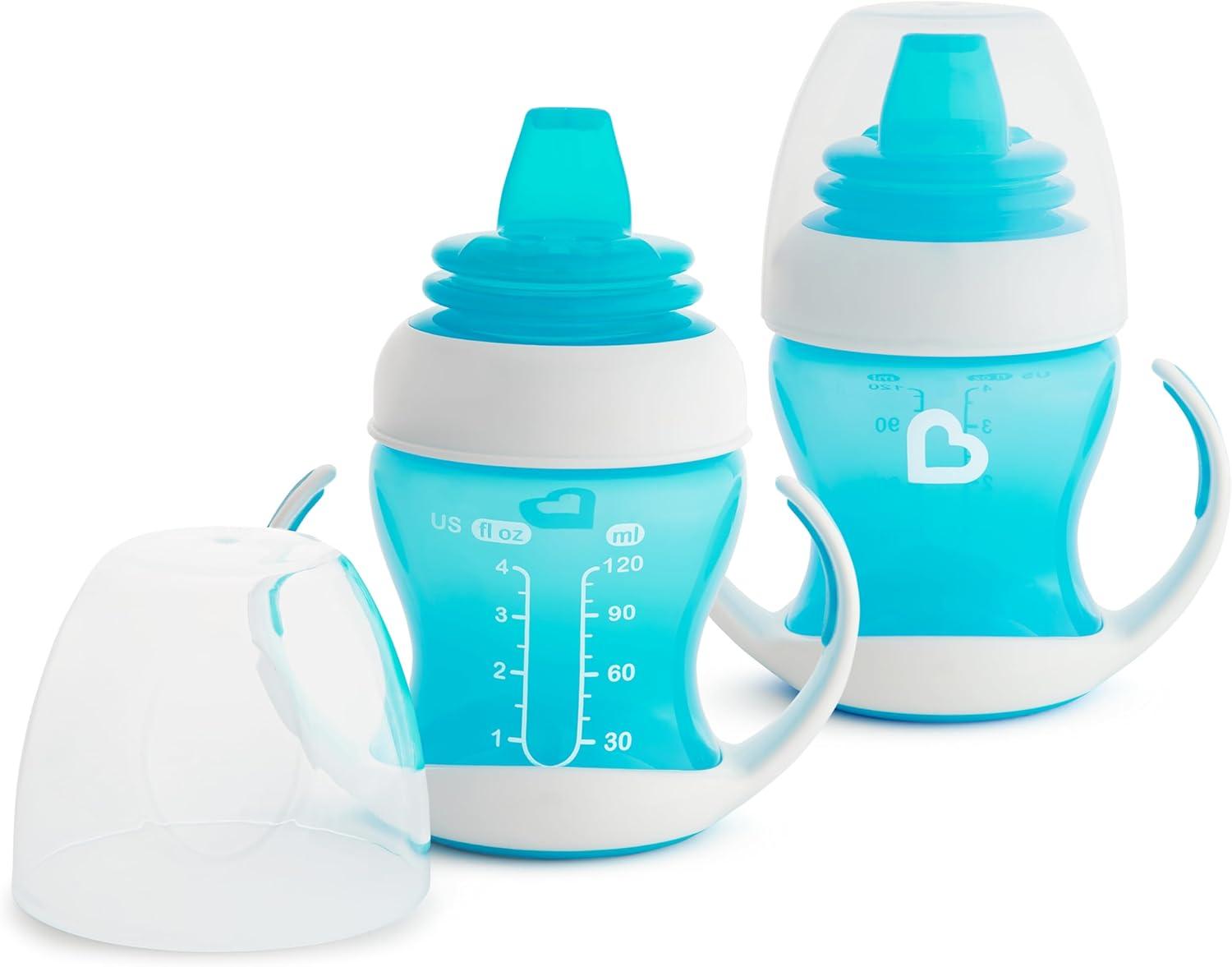 imageMunchkin Gentle Transition Sippy Trainer Cup 4 Ounce 2 Pack Blue ampamp Gentle Transition Sippy Cup with Trainer Handles 10 Ounce BlueCup Drinking Cup  17927