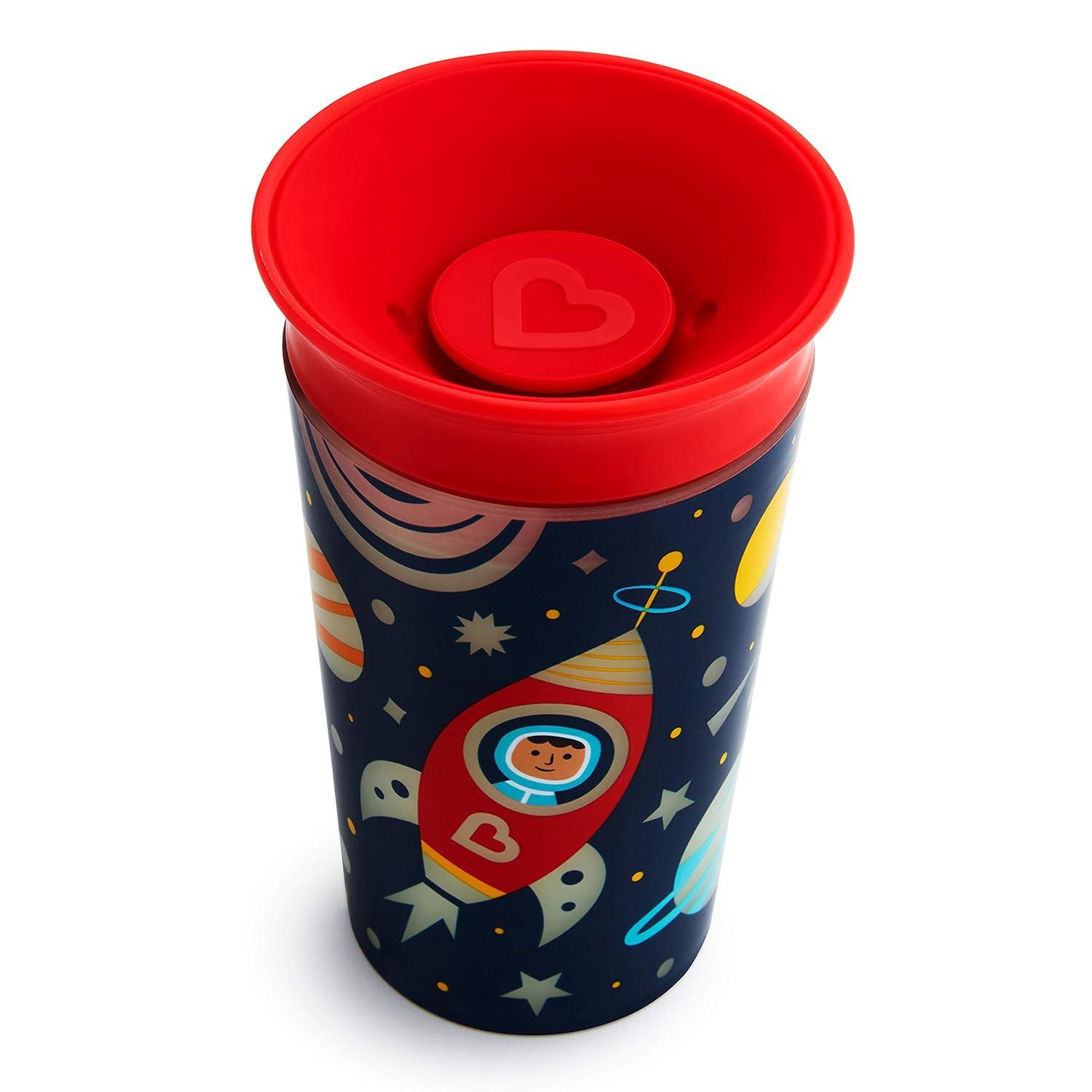 imageMunchkin Glow in The Dark Toddler Sippy Cup with Miracle 360 Spoutless Spill Proof Drinking Edge 9 Ounce Camping YellowAstronaut