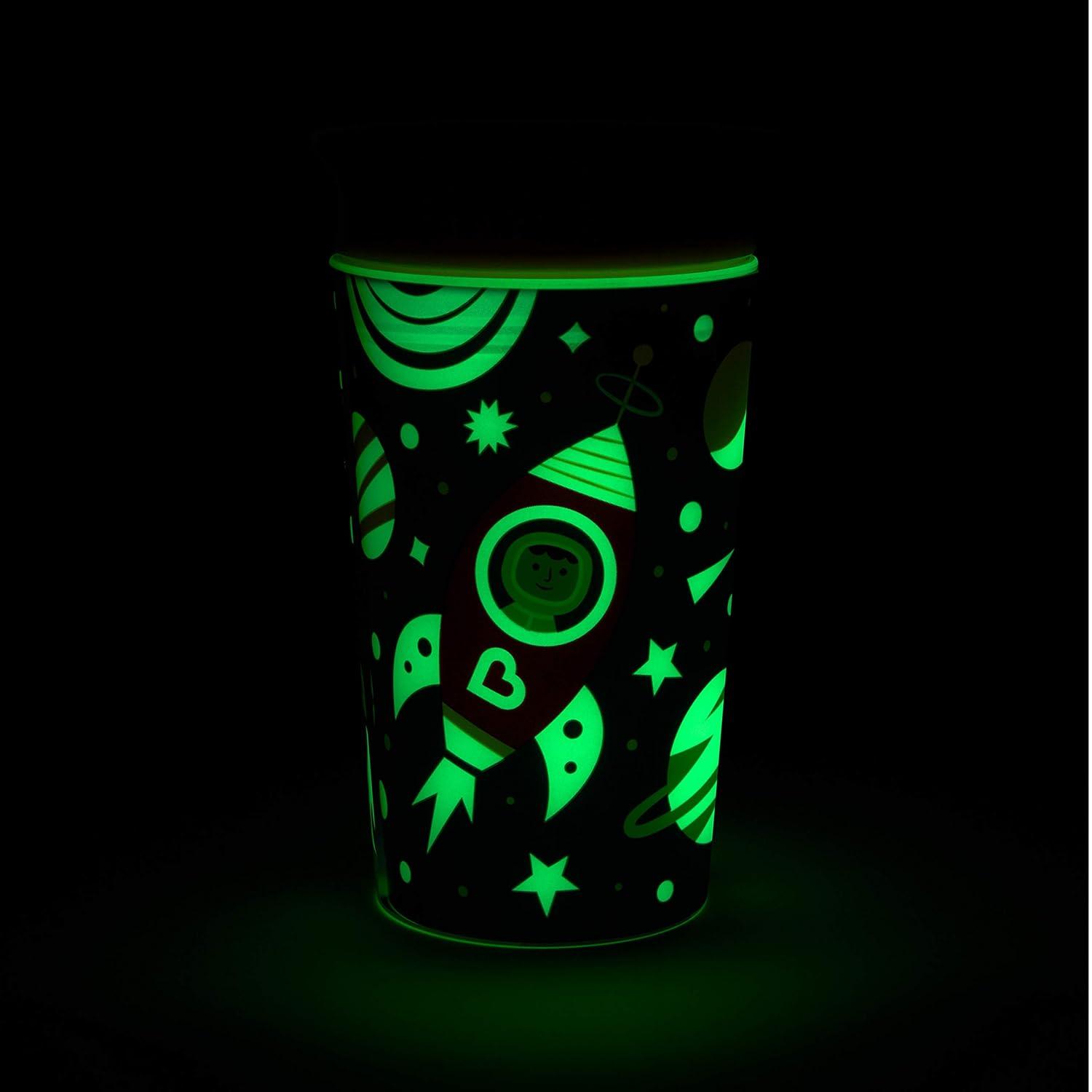 imageMunchkin Glow in The Dark Toddler Sippy Cup with Miracle 360 Spoutless Spill Proof Drinking Edge 9 Ounce Camping YellowAstronaut