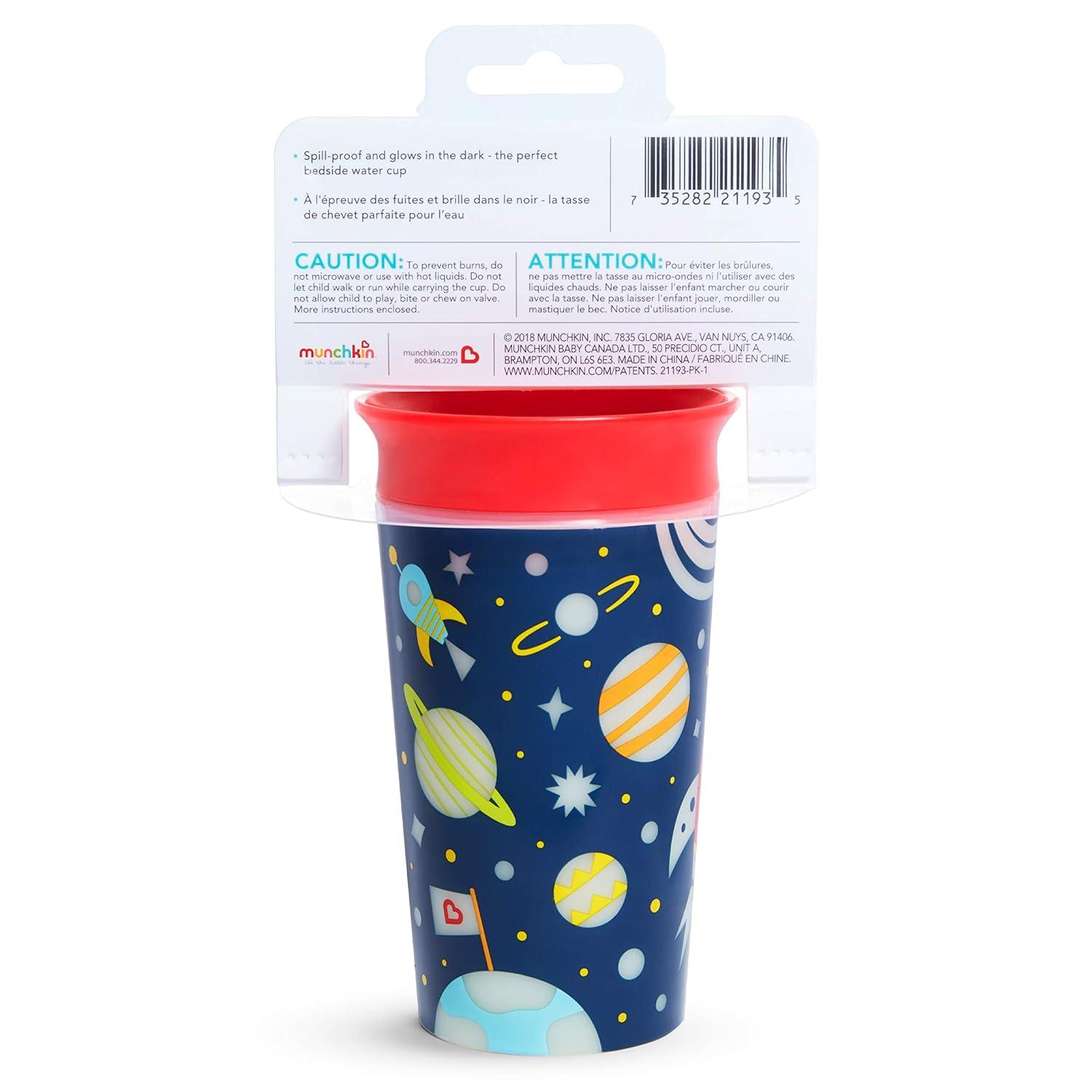 imageMunchkin Glow in The Dark Toddler Sippy Cup with Miracle 360 Spoutless Spill Proof Drinking Edge 9 Ounce Camping YellowAstronaut