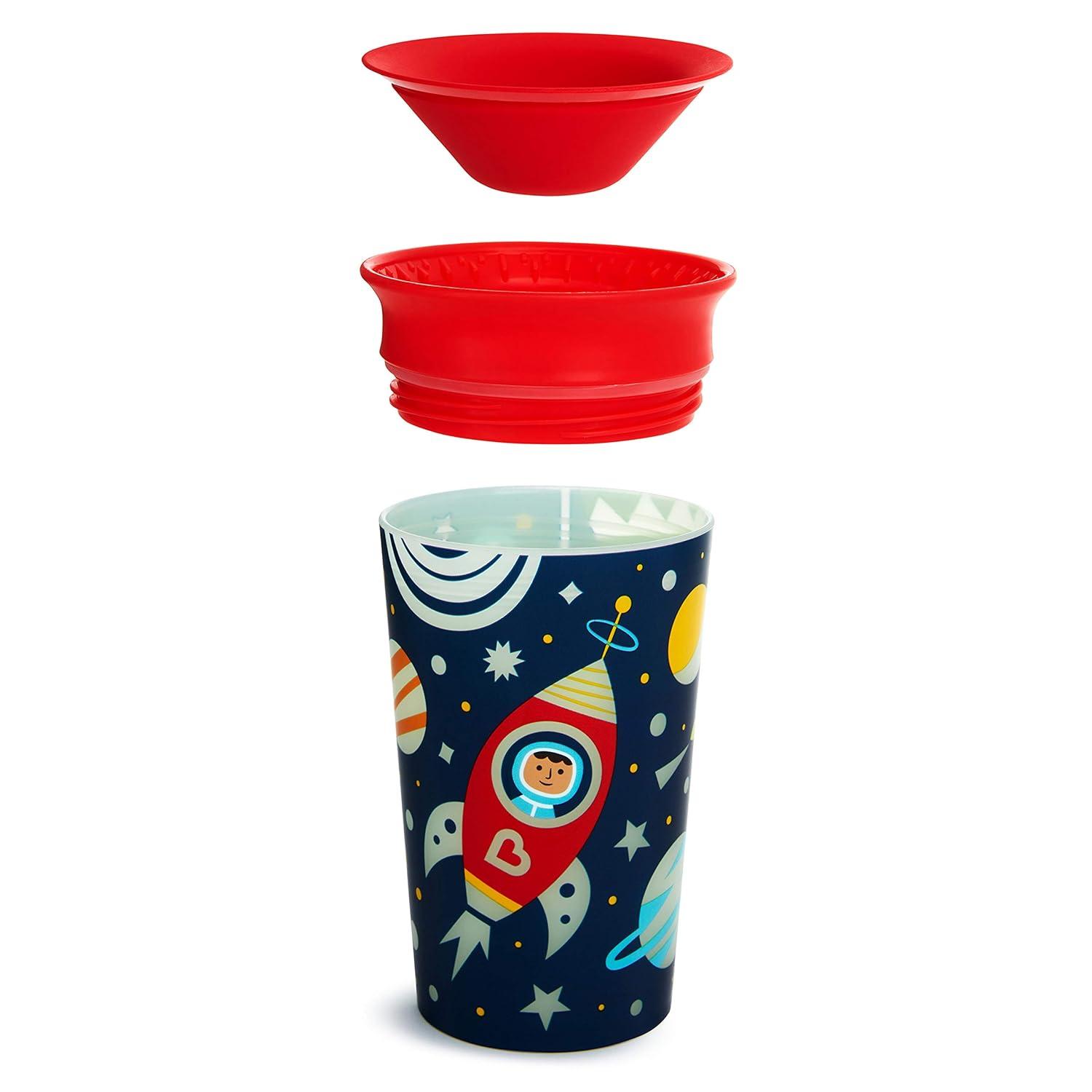 imageMunchkin Glow in The Dark Toddler Sippy Cup with Miracle 360 Spoutless Spill Proof Drinking Edge 9 Ounce Camping YellowAstronaut