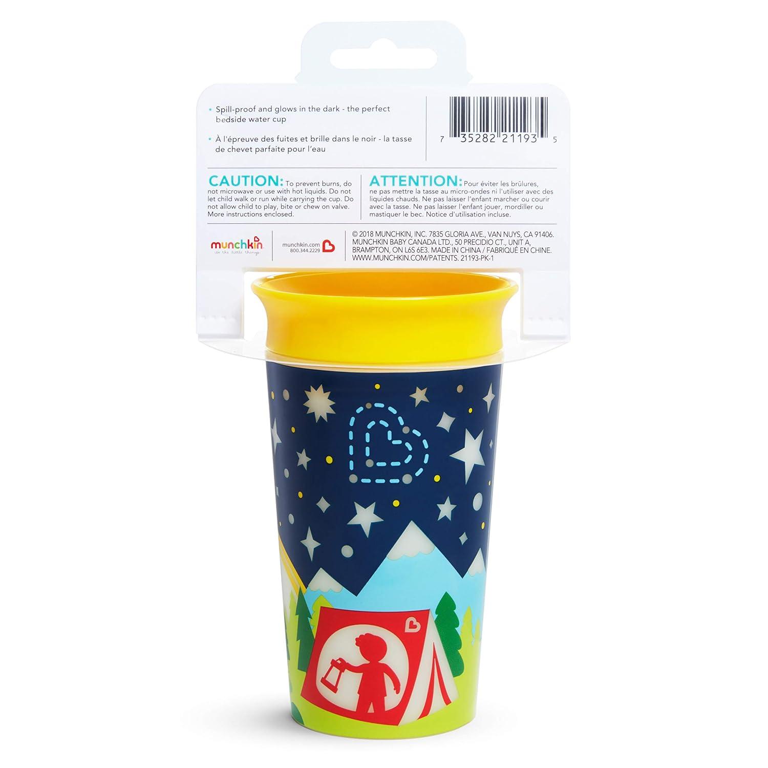 imageMunchkin Glow in The Dark Toddler Sippy Cup with Miracle 360 Spoutless Spill Proof Drinking Edge 9 Ounce Camping YellowCamping