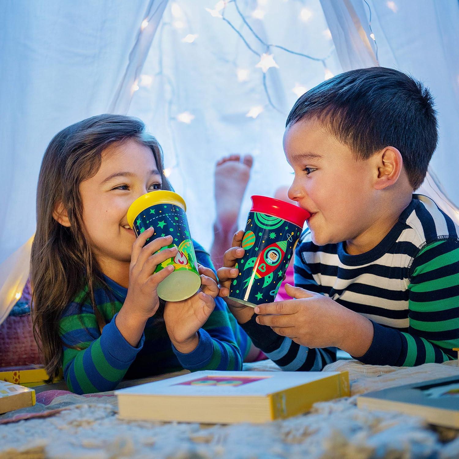 imageMunchkin Glow in The Dark Toddler Sippy Cup with Miracle 360 Spoutless Spill Proof Drinking Edge 9 Ounce Camping YellowCamping