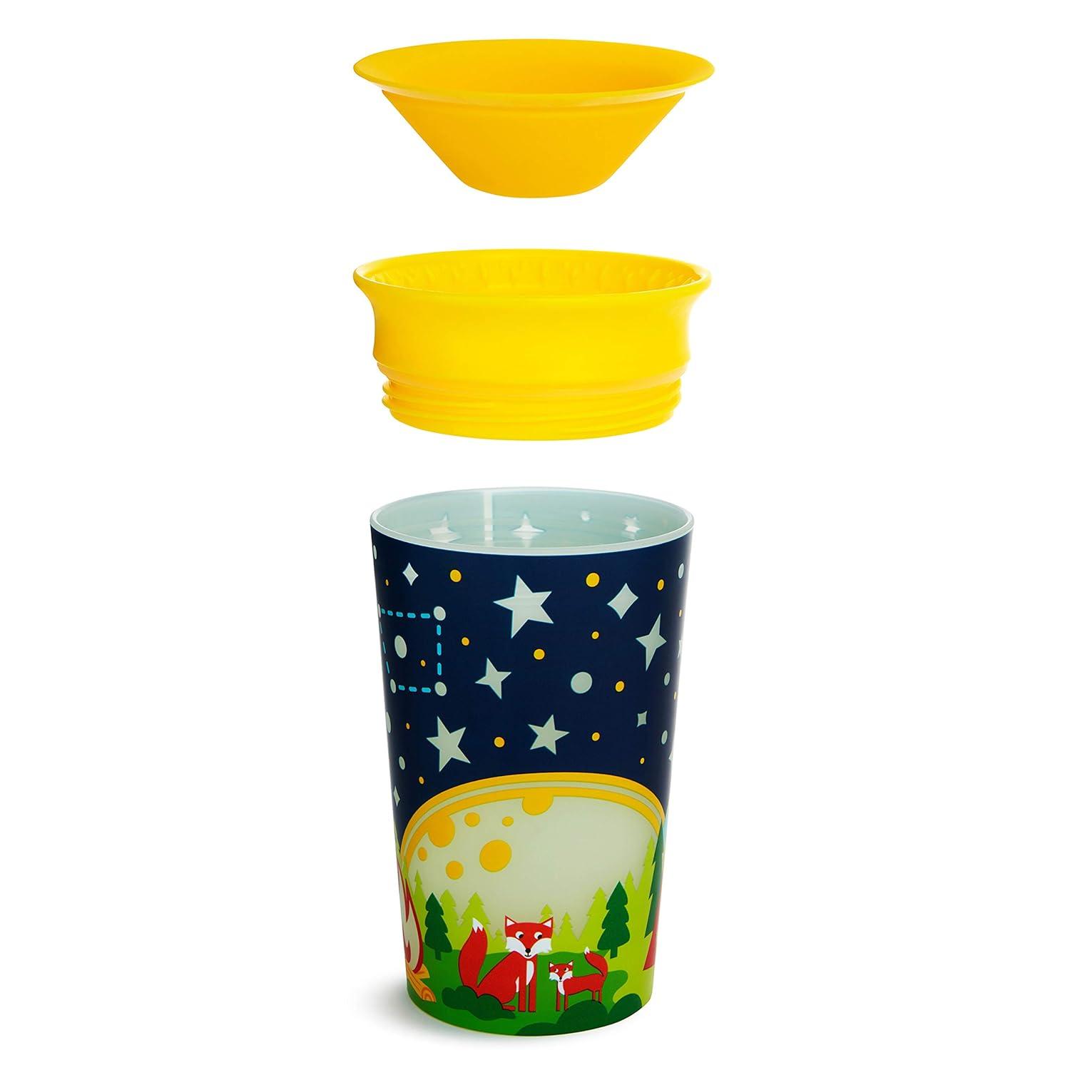 imageMunchkin Glow in The Dark Toddler Sippy Cup with Miracle 360 Spoutless Spill Proof Drinking Edge 9 Ounce Camping YellowCamping
