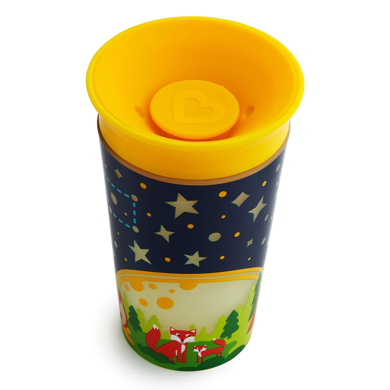 imageMunchkin Glow in The Dark Toddler Sippy Cup with Miracle 360 Spoutless Spill Proof Drinking Edge 9 Ounce Camping YellowCamping