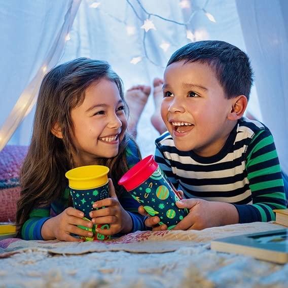 imageMunchkin Glow in The Dark Toddler Sippy Cup with Miracle 360 Spoutless Spill Proof Drinking Edge 9 Ounce Camping YellowMulticolor