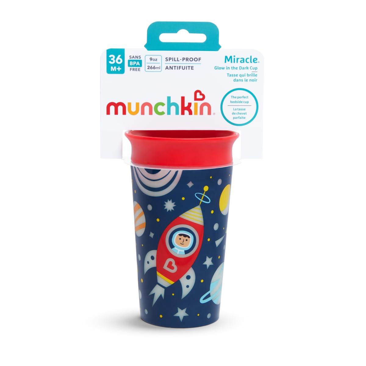 imageMunchkin Glow in The Dark Toddler Sippy Cup with Miracle 360 Spoutless Spill Proof Drinking Edge 9 Ounce Camping YellowMulticolor