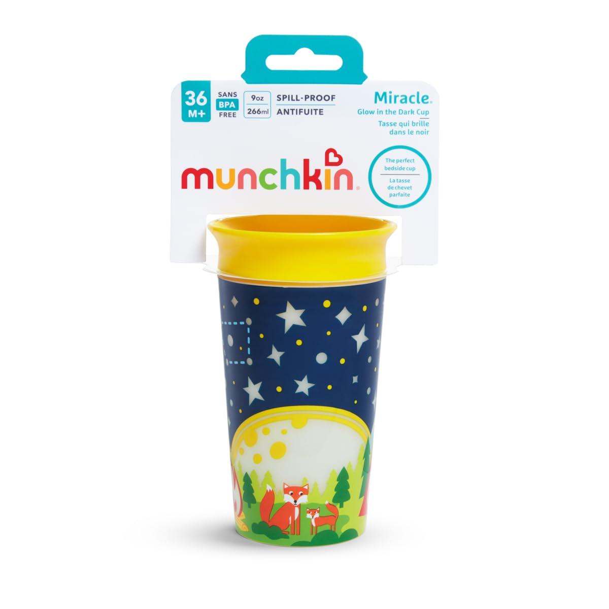 imageMunchkin Glow in The Dark Toddler Sippy Cup with Miracle 360 Spoutless Spill Proof Drinking Edge 9 Ounce Camping YellowMulticolor