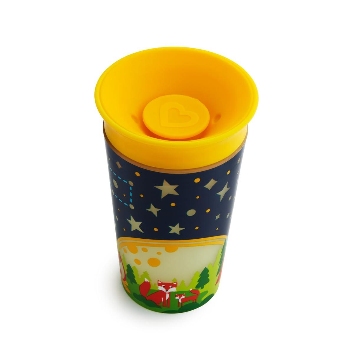 imageMunchkin Glow in The Dark Toddler Sippy Cup with Miracle 360 Spoutless Spill Proof Drinking Edge 9 Ounce Camping YellowMulticolor