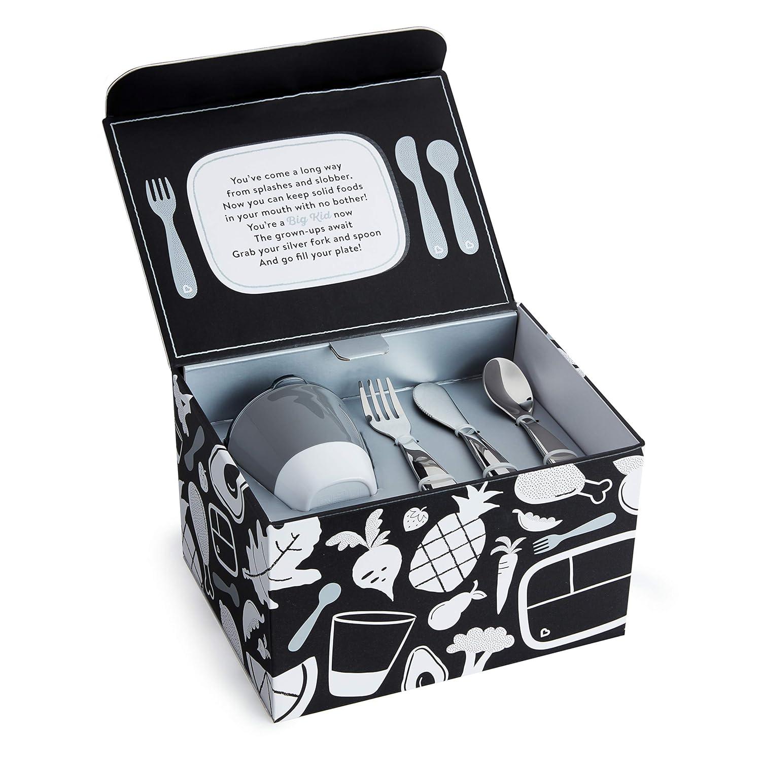 imageMunchkin Grown Ups Table 7pc Toddler Feeding Supplies Gift Set Includes Plates Bowl Open Cup and Stainless Steel Utensils Grey