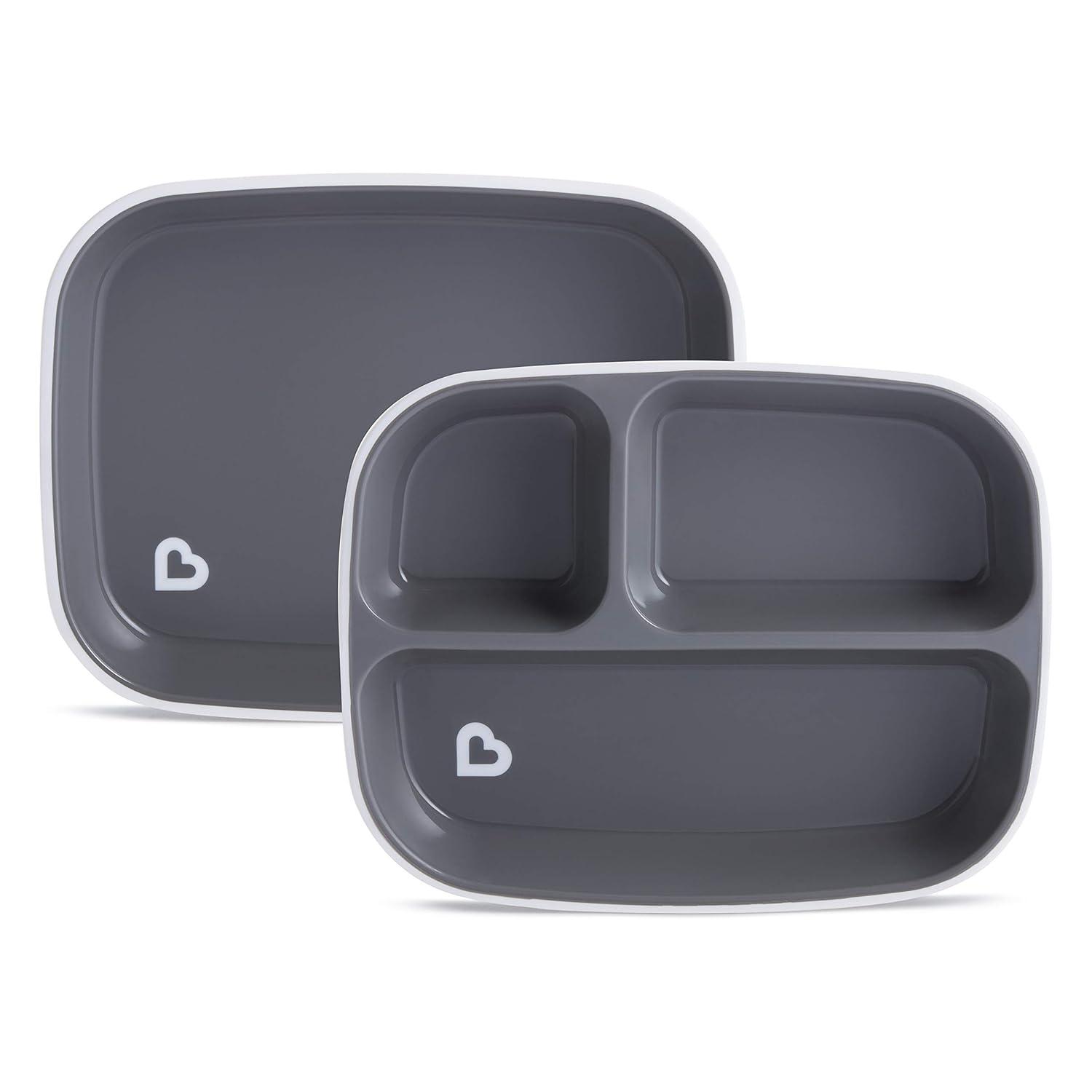 imageMunchkin Grown Ups Table 7pc Toddler Feeding Supplies Gift Set Includes Plates Bowl Open Cup and Stainless Steel Utensils Grey