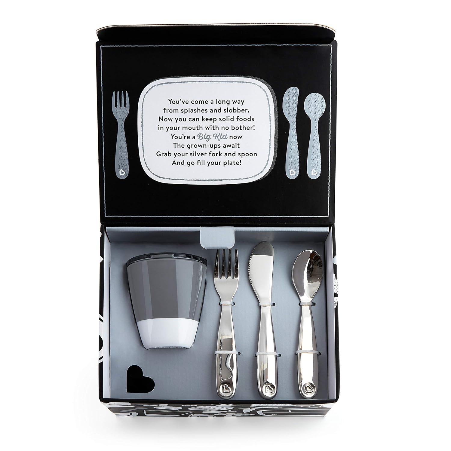 imageMunchkin Grown Ups Table 7pc Toddler Feeding Supplies Gift Set Includes Plates Bowl Open Cup and Stainless Steel Utensils Grey