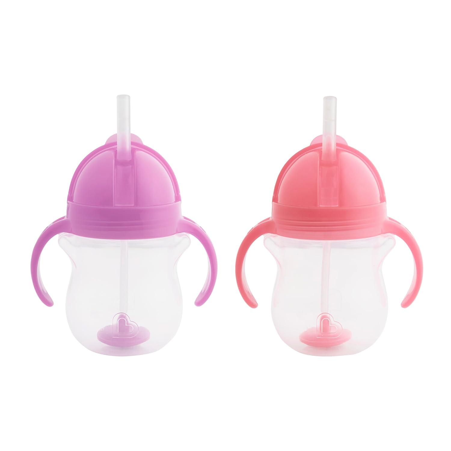 imageMunchkin Happy Snacker Toddler Cups and Snack Containers  7oz Any Angle Weighted Straw Trainer Cup and 9oz Snack Catchers PurplePinkPinkPurple