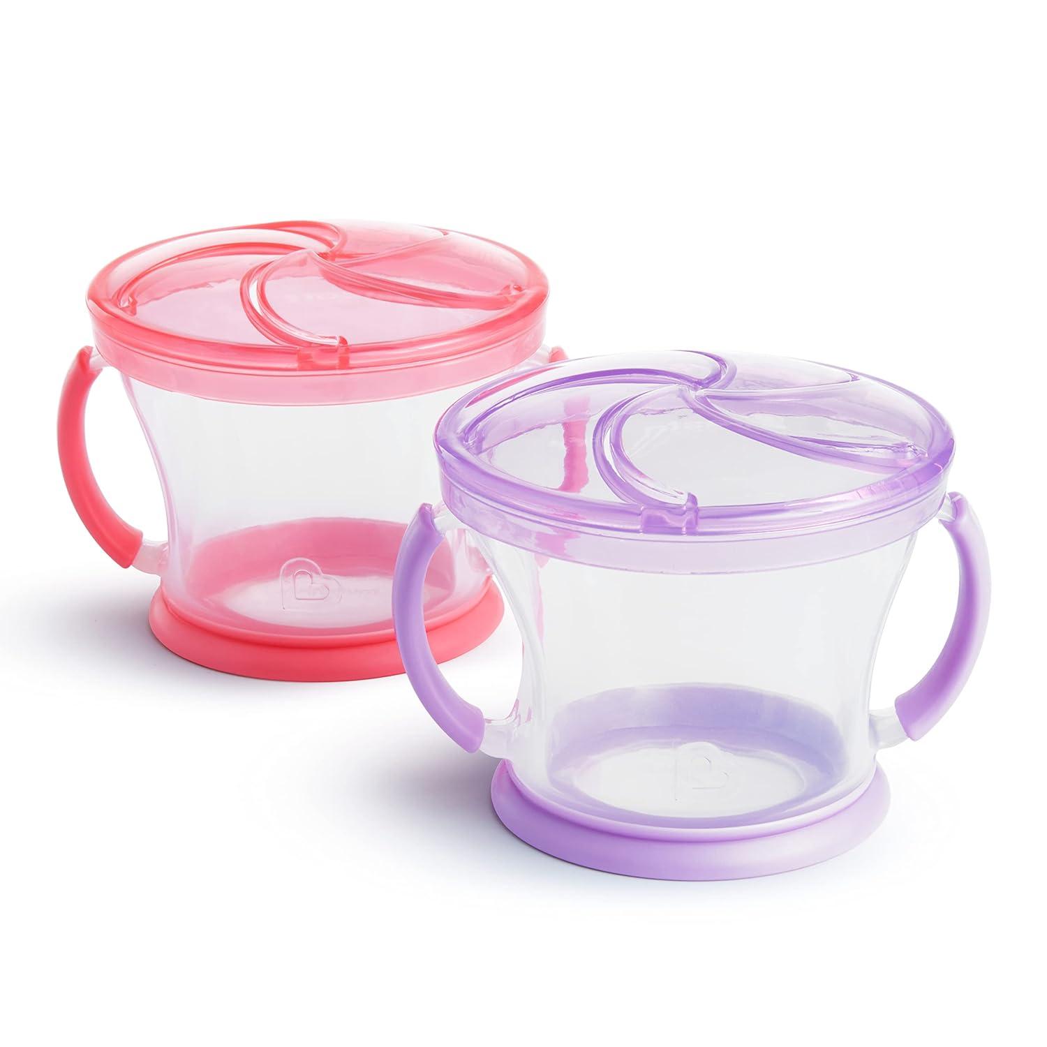 imageMunchkin Happy Snacker Toddler Cups and Snack Containers  7oz Any Angle Weighted Straw Trainer Cup and 9oz Snack Catchers PurplePinkPinkPurple
