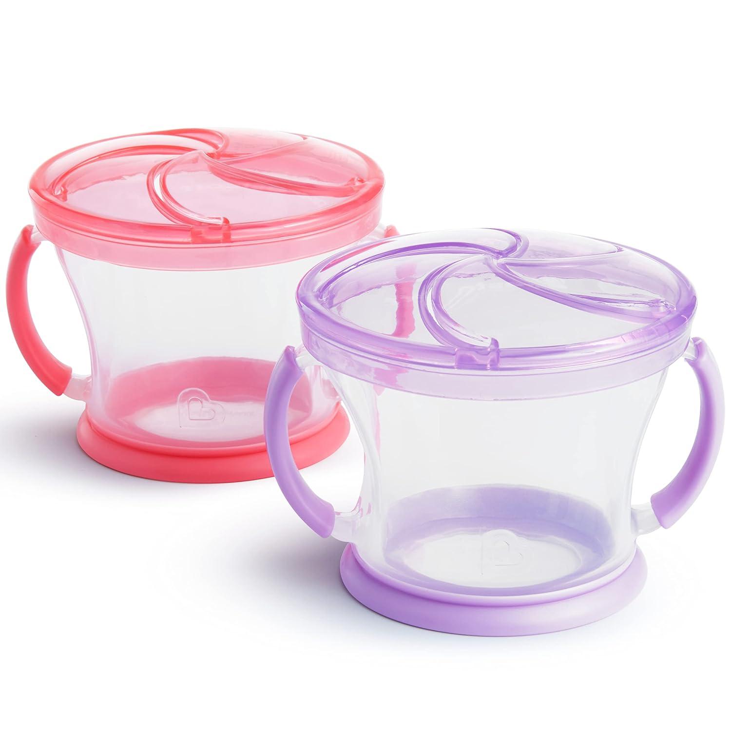 imageMunchkin Happy Snacker Toddler Cups and Snack Containers  7oz Any Angle Weighted Straw Trainer Cup and 9oz Snack Catchers PurplePinkPurplePink