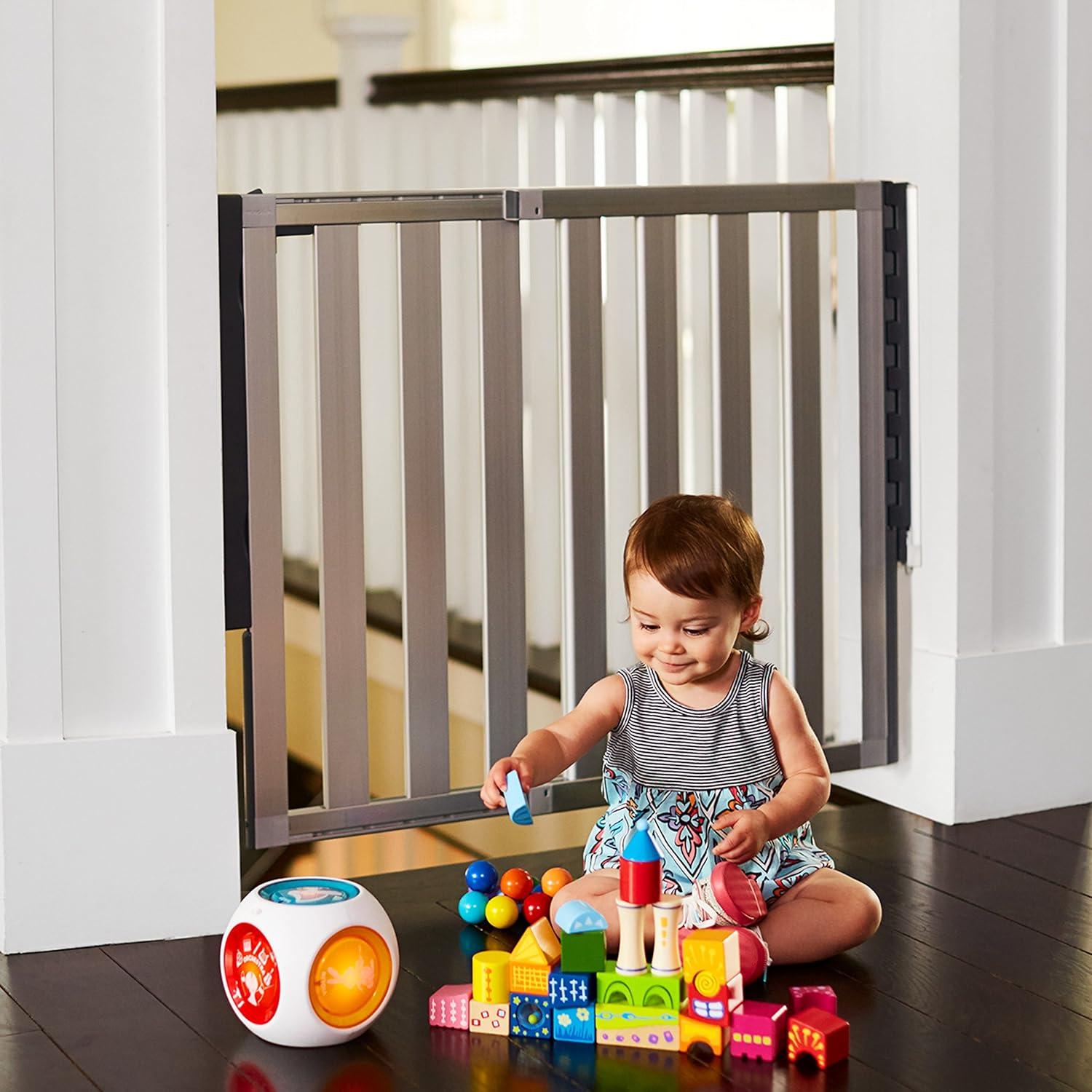 imageMunchkin Loft Hardware Mounted Baby Gate for Stairs Hallways and Doors Extends 265quot 40quot Wide Silver AluminumTemporary Gate