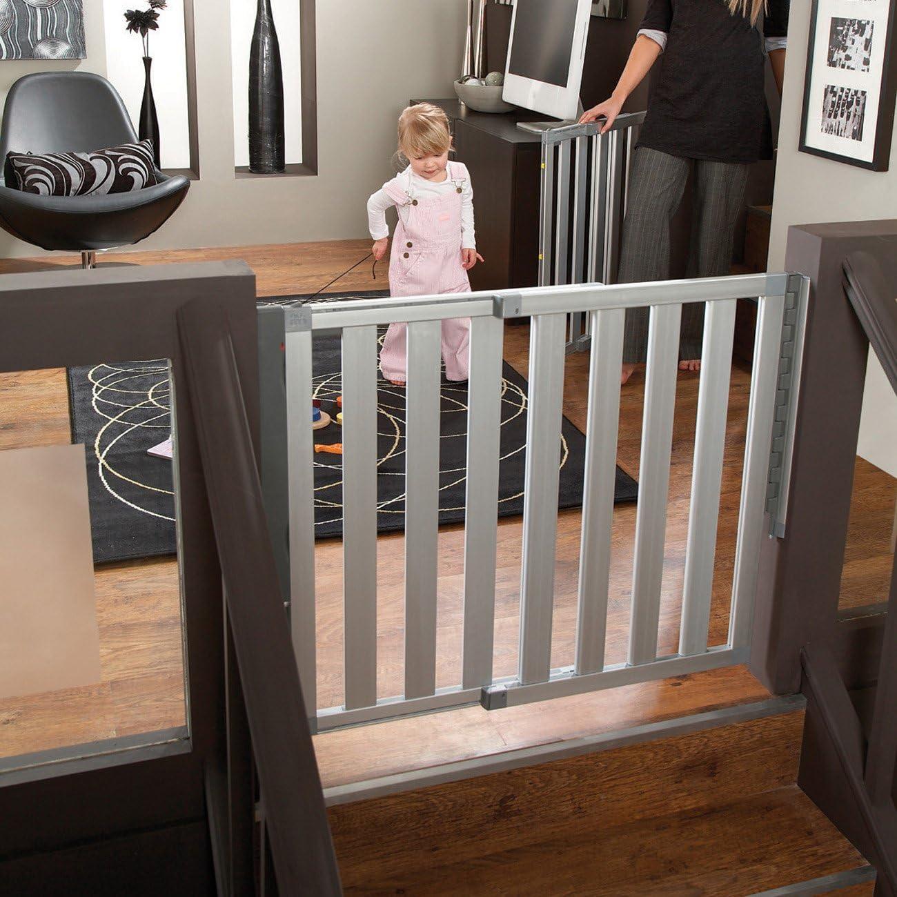 imageMunchkin Loft Hardware Mounted Baby Gate for Stairs Hallways and Doors Extends 265quot 40quot Wide Silver AluminumTemporary Gate