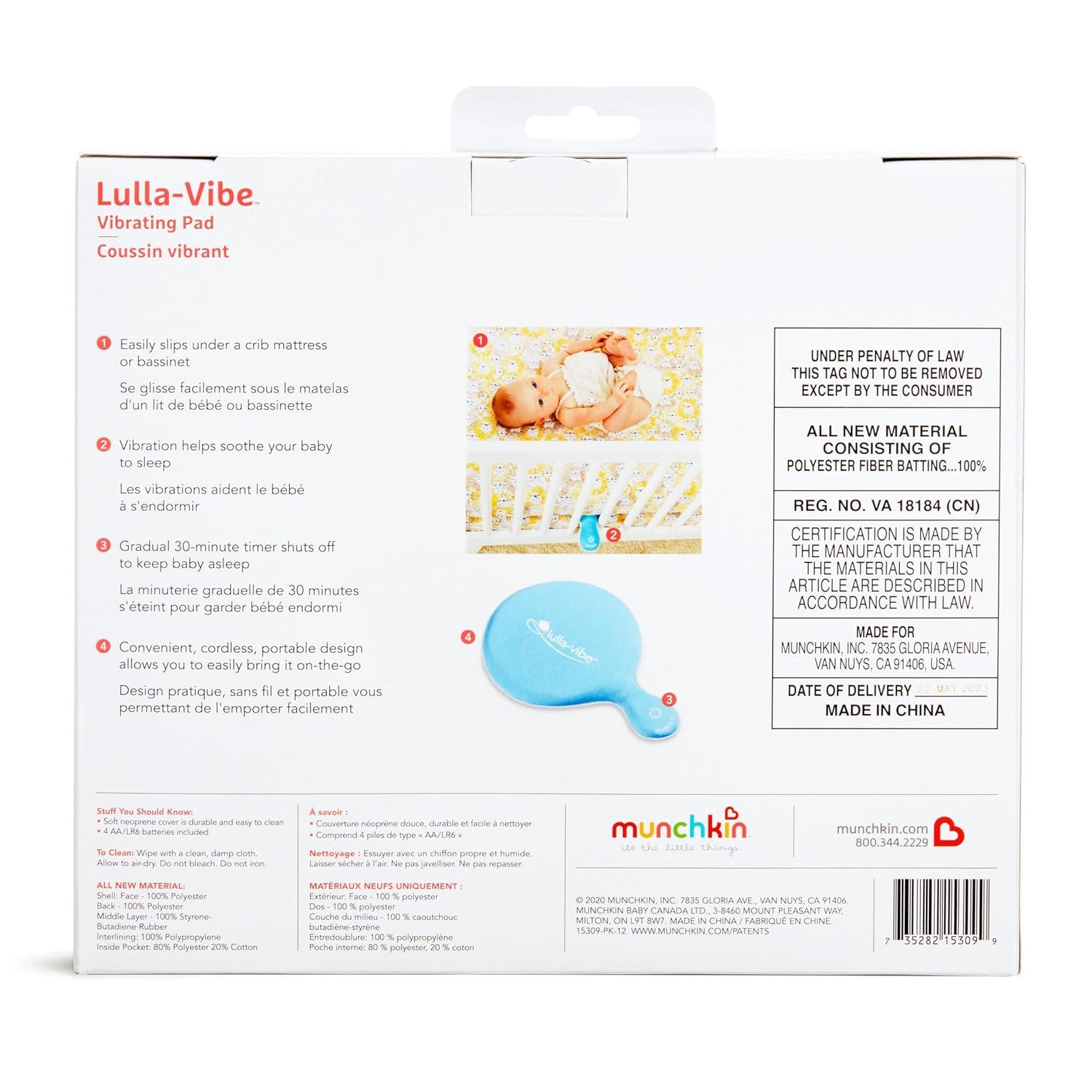 imageMunchkin LullaVibe Vibrating Pad Baby Sleep Soother for Crib Mattresses Bassinets Strollers Nap and Sleep Aid for Babies and Infants Rechargeable Light BlueVibrating Pad