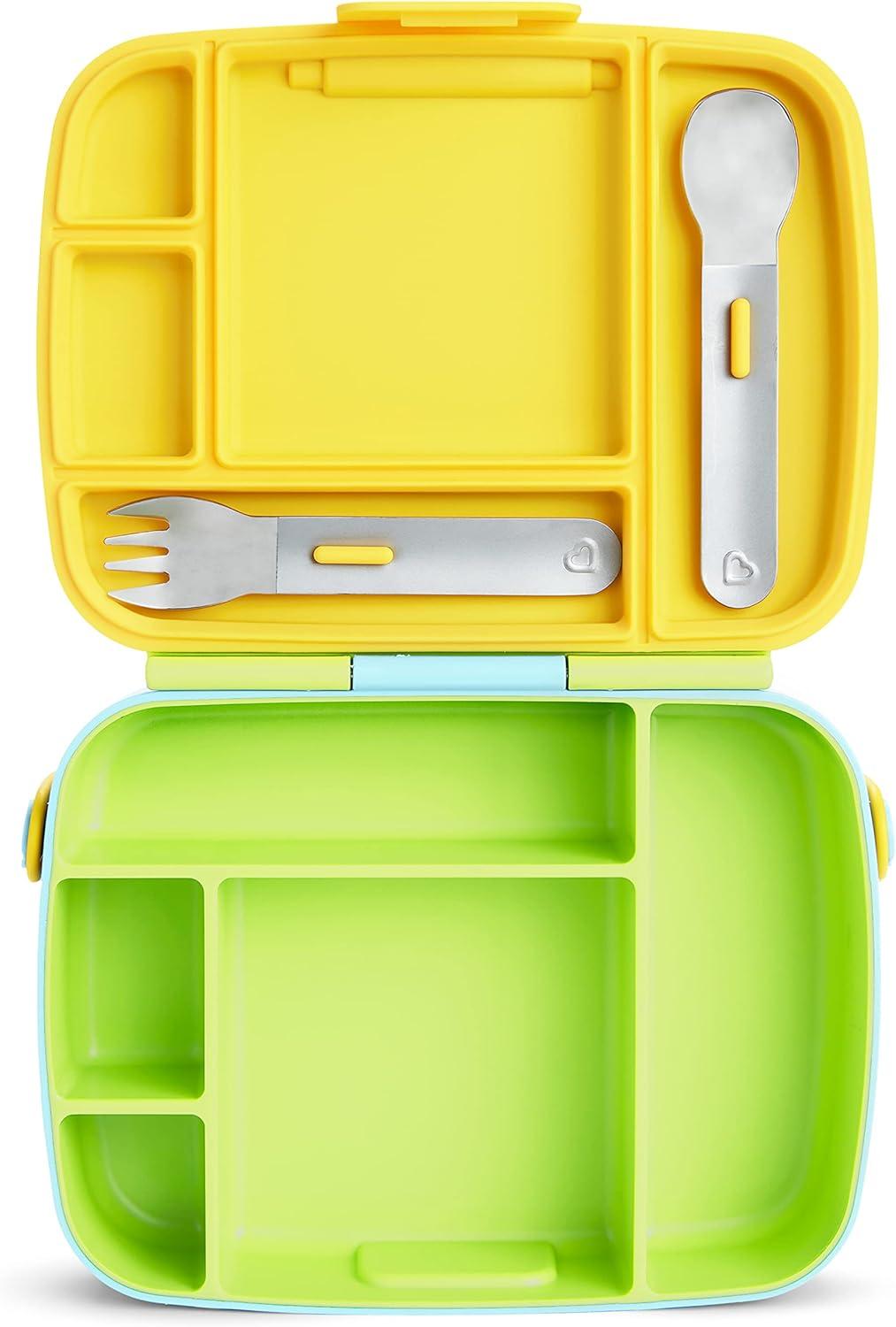imageMunchkin Lunch Bento Box for Kids and Toddlers Includes Stainless Steel Utensils BPAFree 18 Months and Up BlueGreenYellowGreen