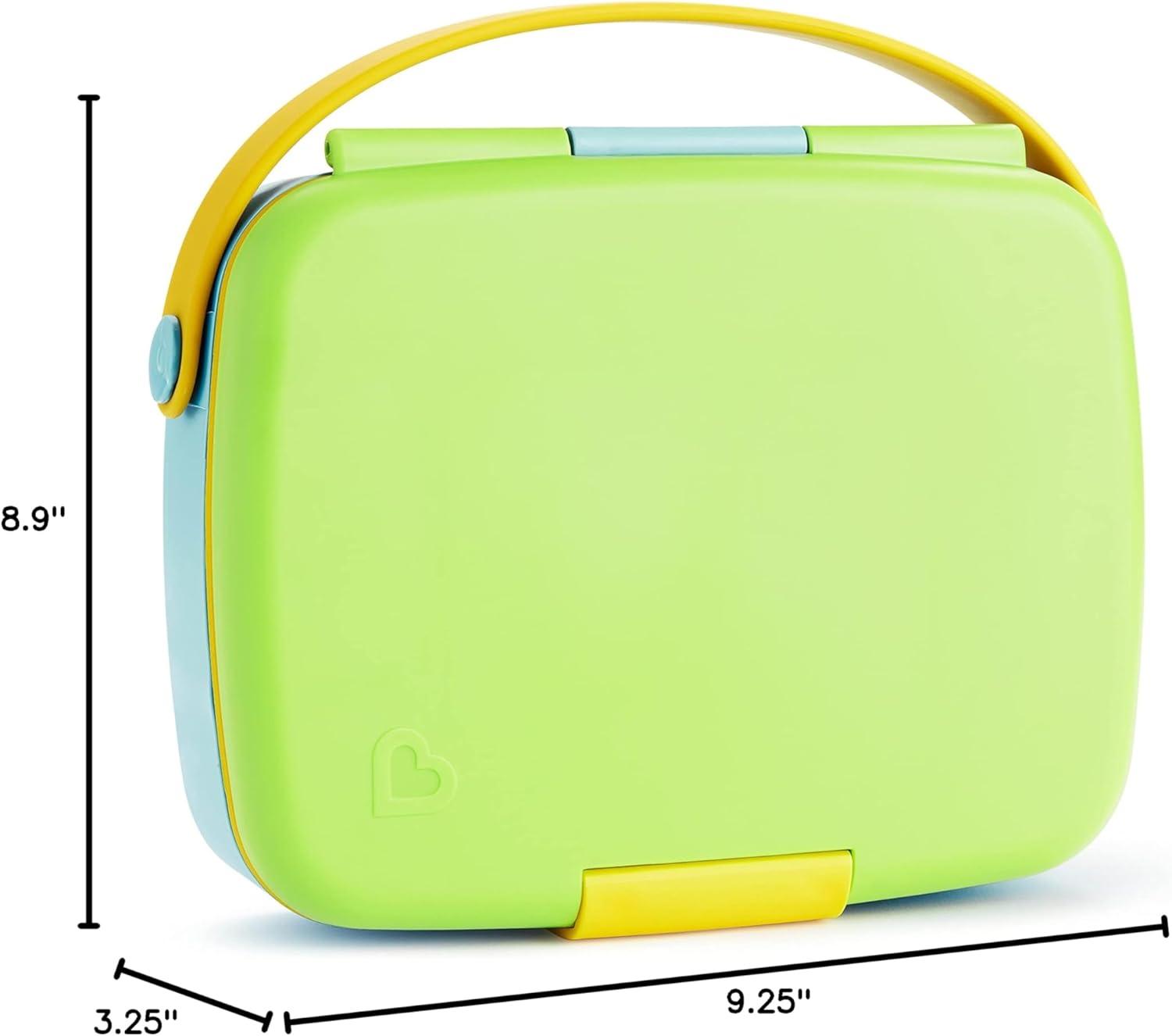 imageMunchkin Lunch Bento Box for Kids and Toddlers Includes Stainless Steel Utensils BPAFree 18 Months and Up BlueGreenYellowGreen