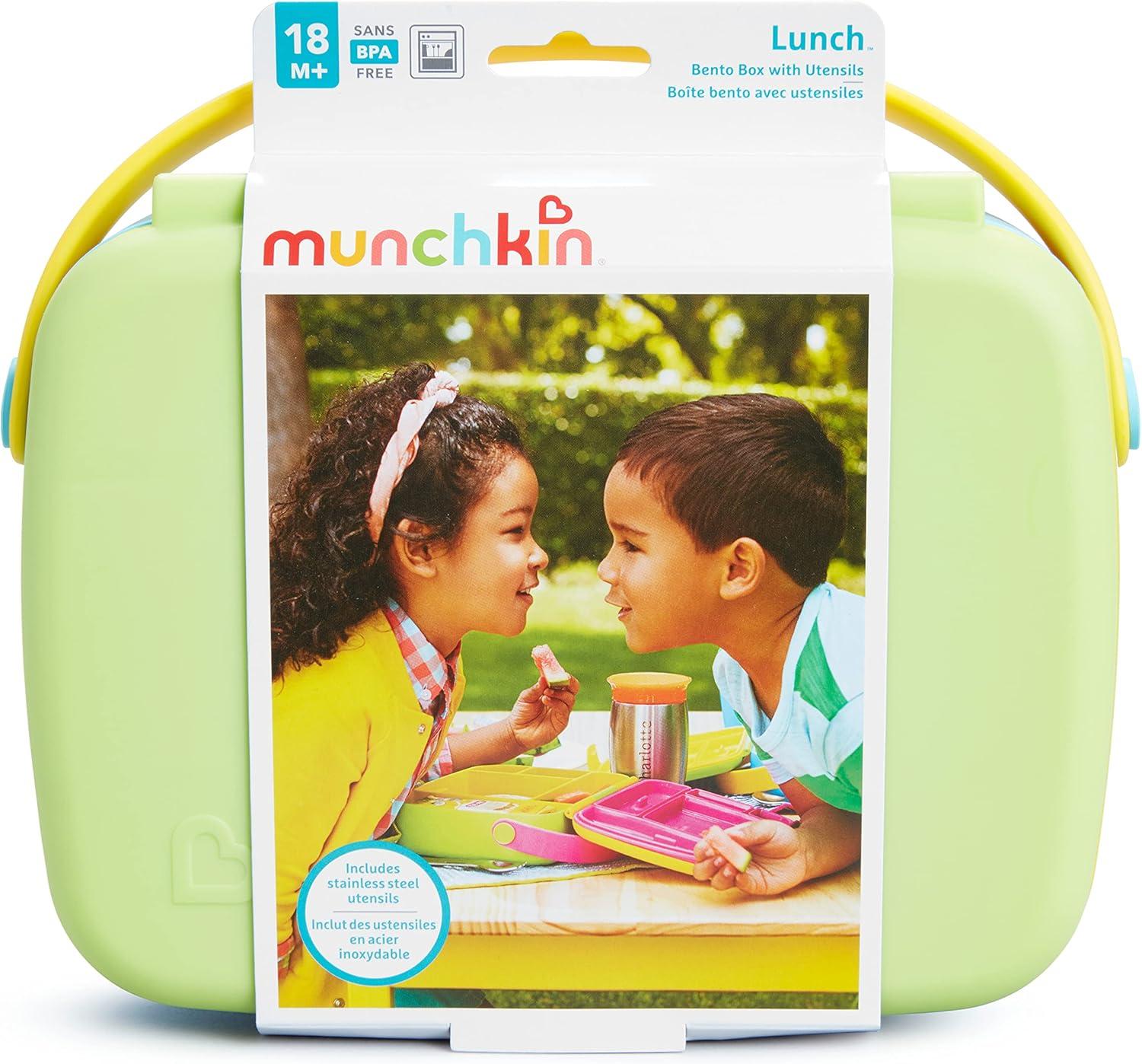 imageMunchkin Lunch Bento Box for Kids and Toddlers Includes Stainless Steel Utensils BPAFree 18 Months and Up BlueGreenYellowGreen
