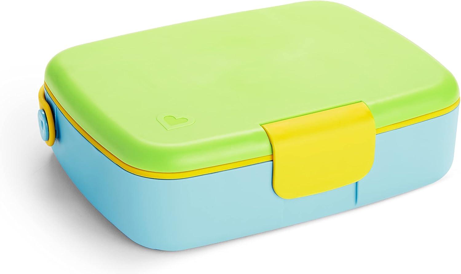 imageMunchkin Lunch Bento Box for Kids and Toddlers Includes Stainless Steel Utensils BPAFree 18 Months and Up BlueGreenYellowGreen